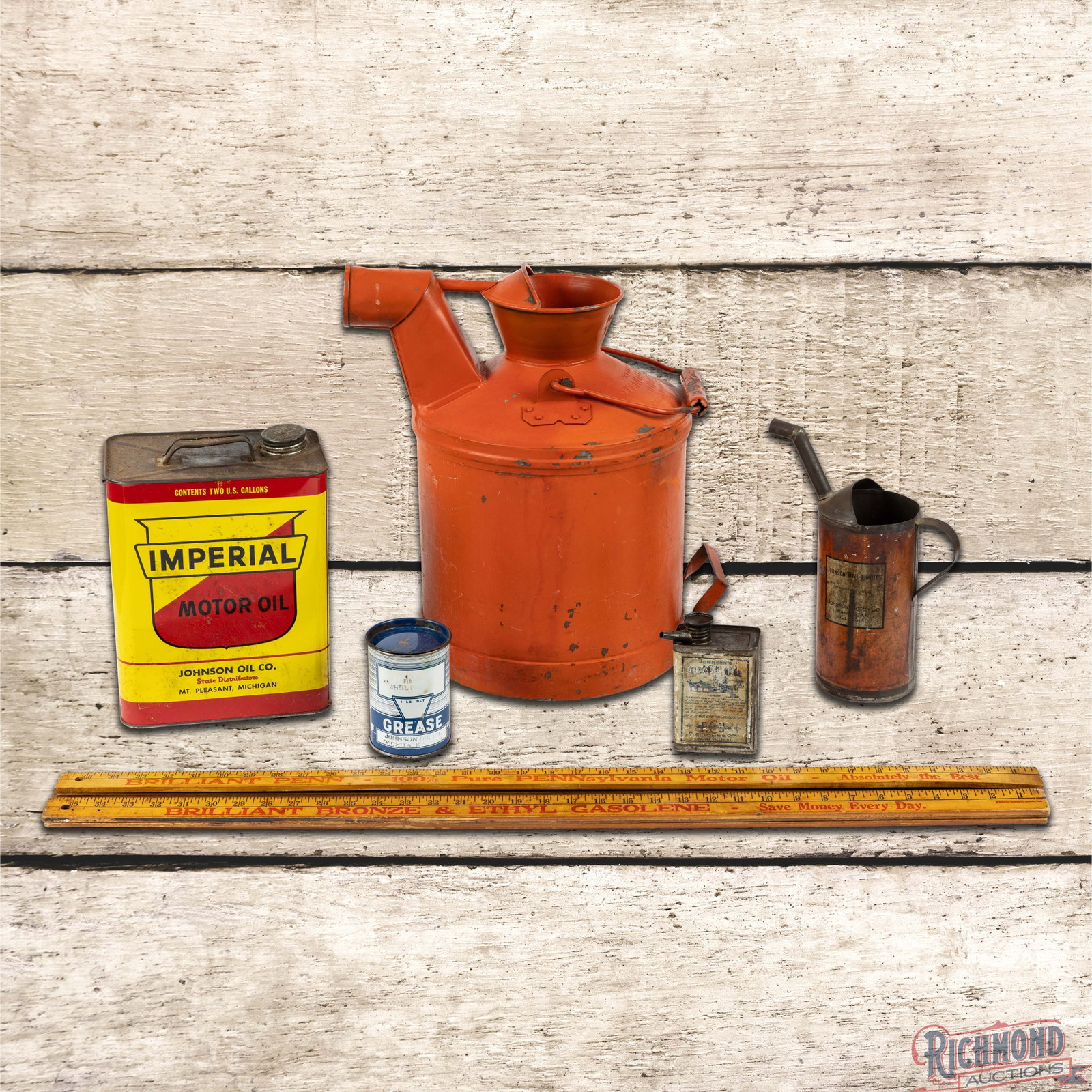 Group of Service Stations Items Johnson Standard Imperial Oil Cans & Yardsticks (1 of 3)