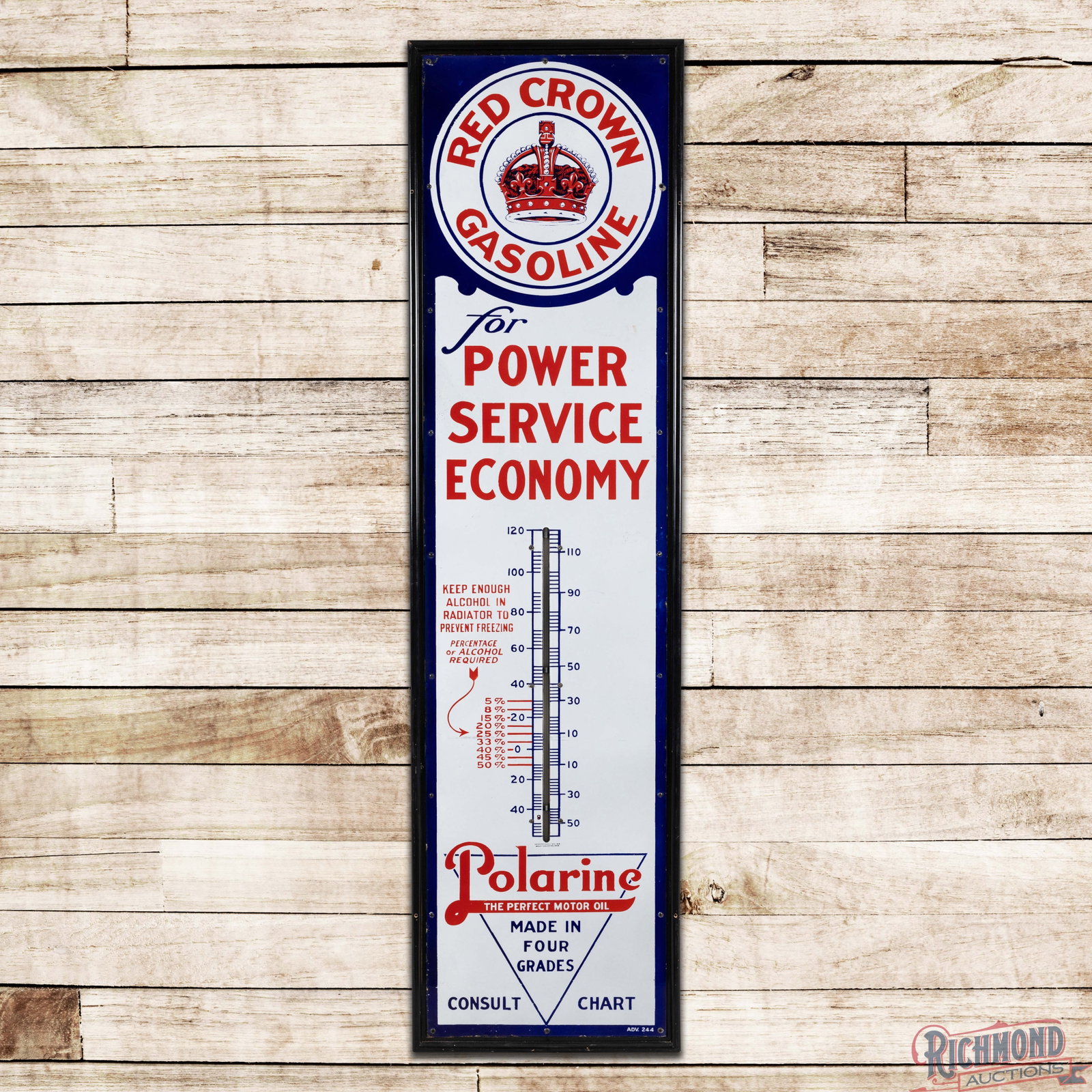 Red Crown Gasoline "For Power Service Economy" Polarine Motor Oil 6' SSP Thermometer w/ Logos (1 of 3)