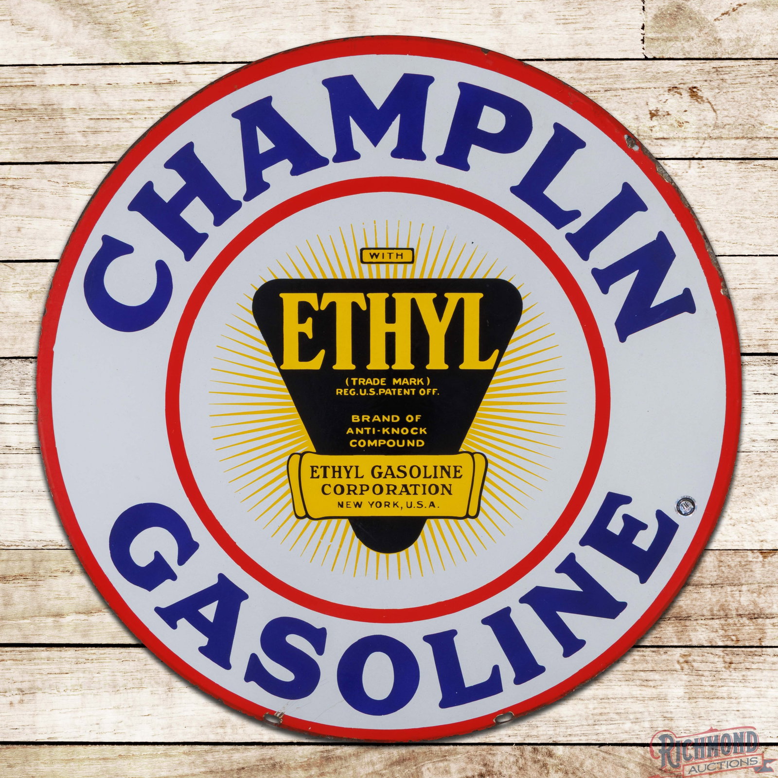 Champlin Ethyl Gasoline 30" DSP Sign w/ Burst Logo (1 of 3)