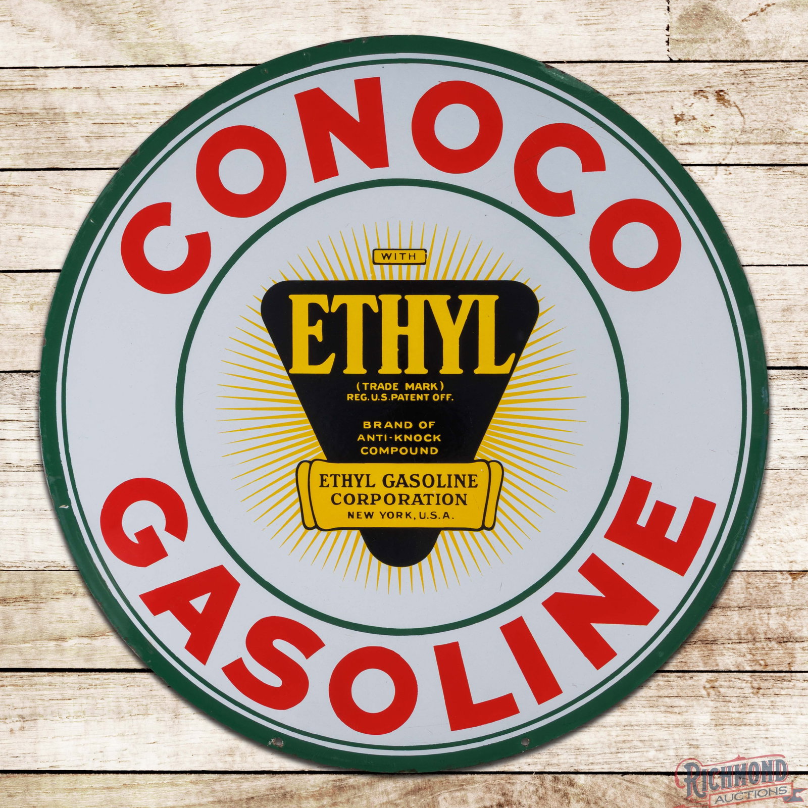Conoco Ethyl Gasoline 30" DSP Sign w/ Logo (1 of 3)