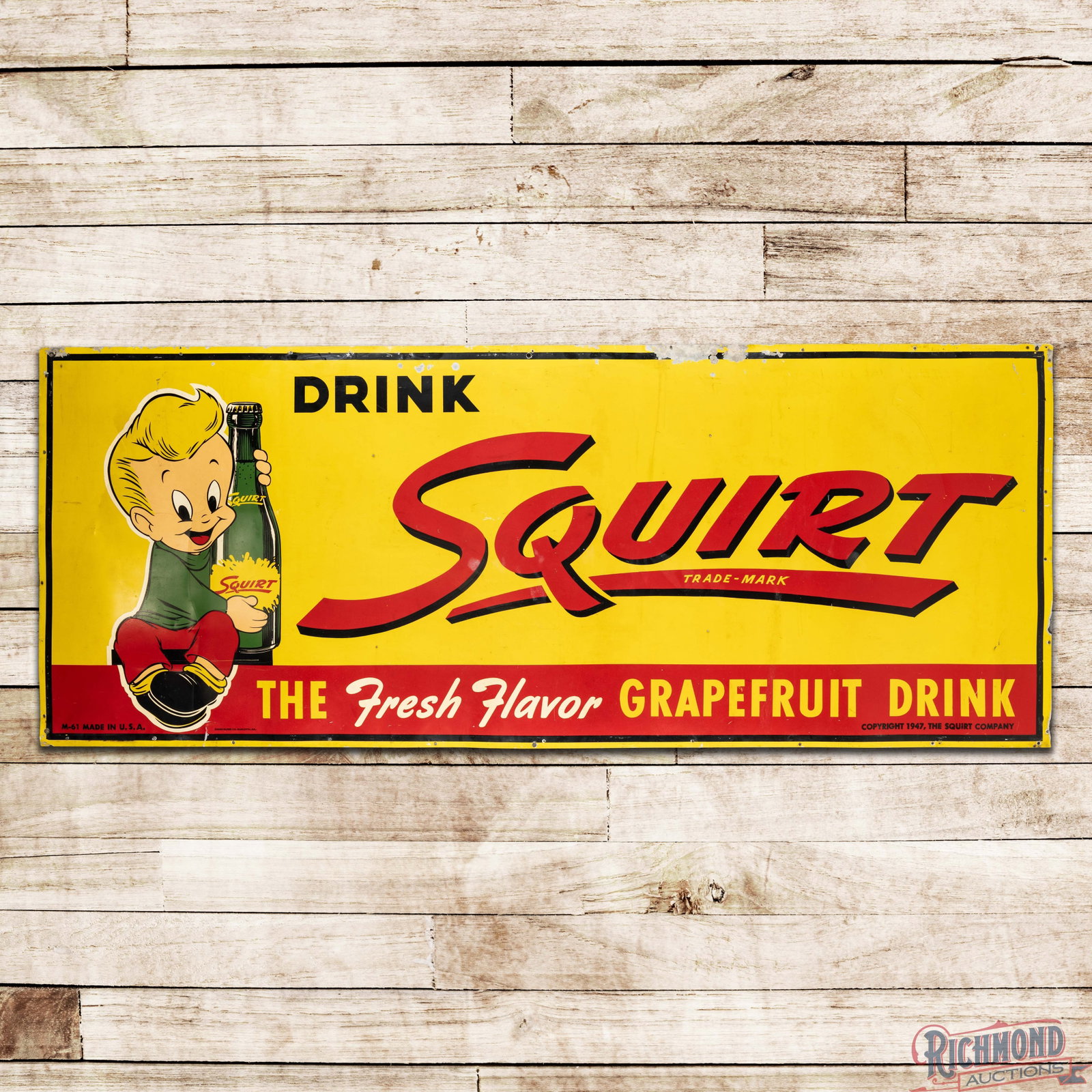 Drink Squirt The Fresh Flavor Grapefruit Drink 10' SST Sign w/ Squirt Boy & Bottle "Large" (1 of 3)