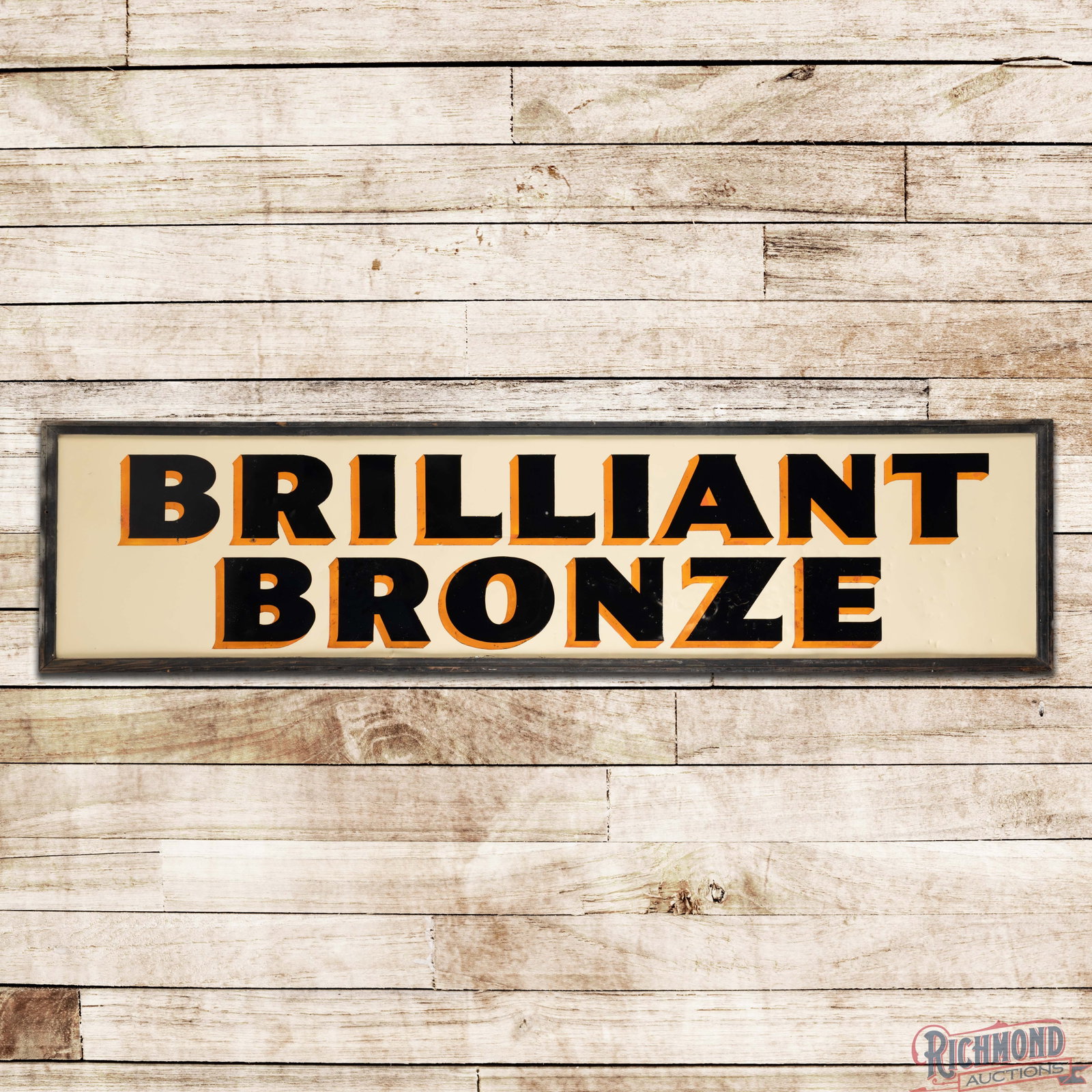 Johnson Brilliant Bronze 10' SST Wood Frame Sign: SST sign with the factory wooden frame has been restored. The sign features vibrant colors with classic Johnson colors. The sign exhibits surface wear with numerous dings and areas of discoloration. T