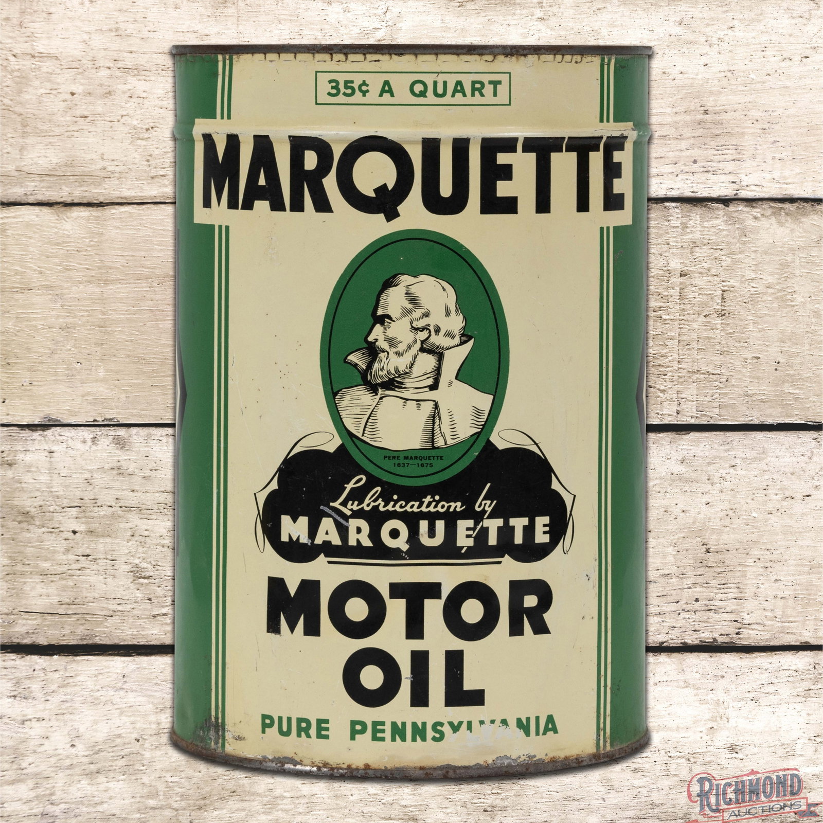 Scarce Marquette Motor Oil 5 Quart Metal Can Chicago Illinois (1 of 6)