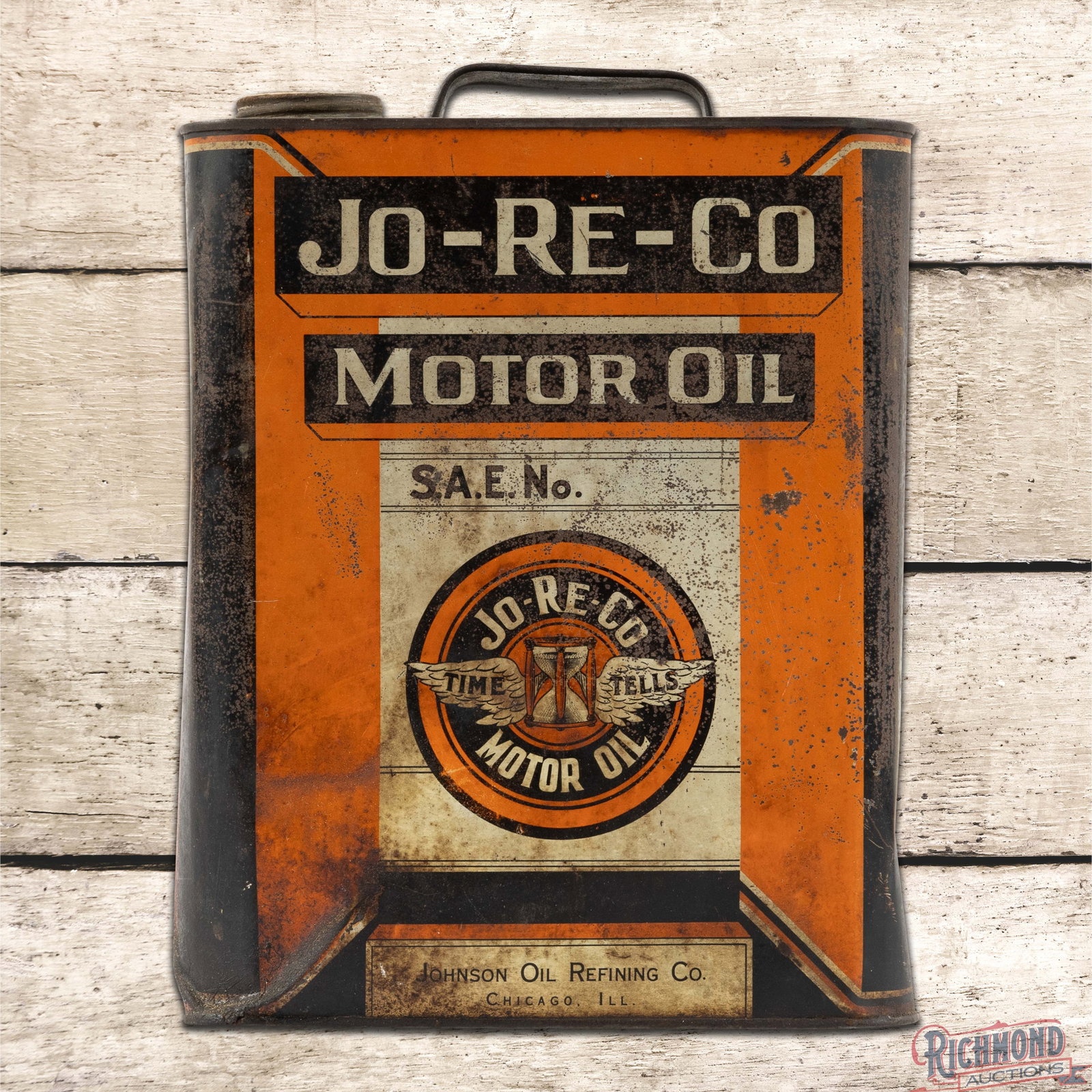 Johnson Oil Refining Co Jo-Re-Co Motor Oil Empty 2 Gallon Can w/ Logo (1 of 6)