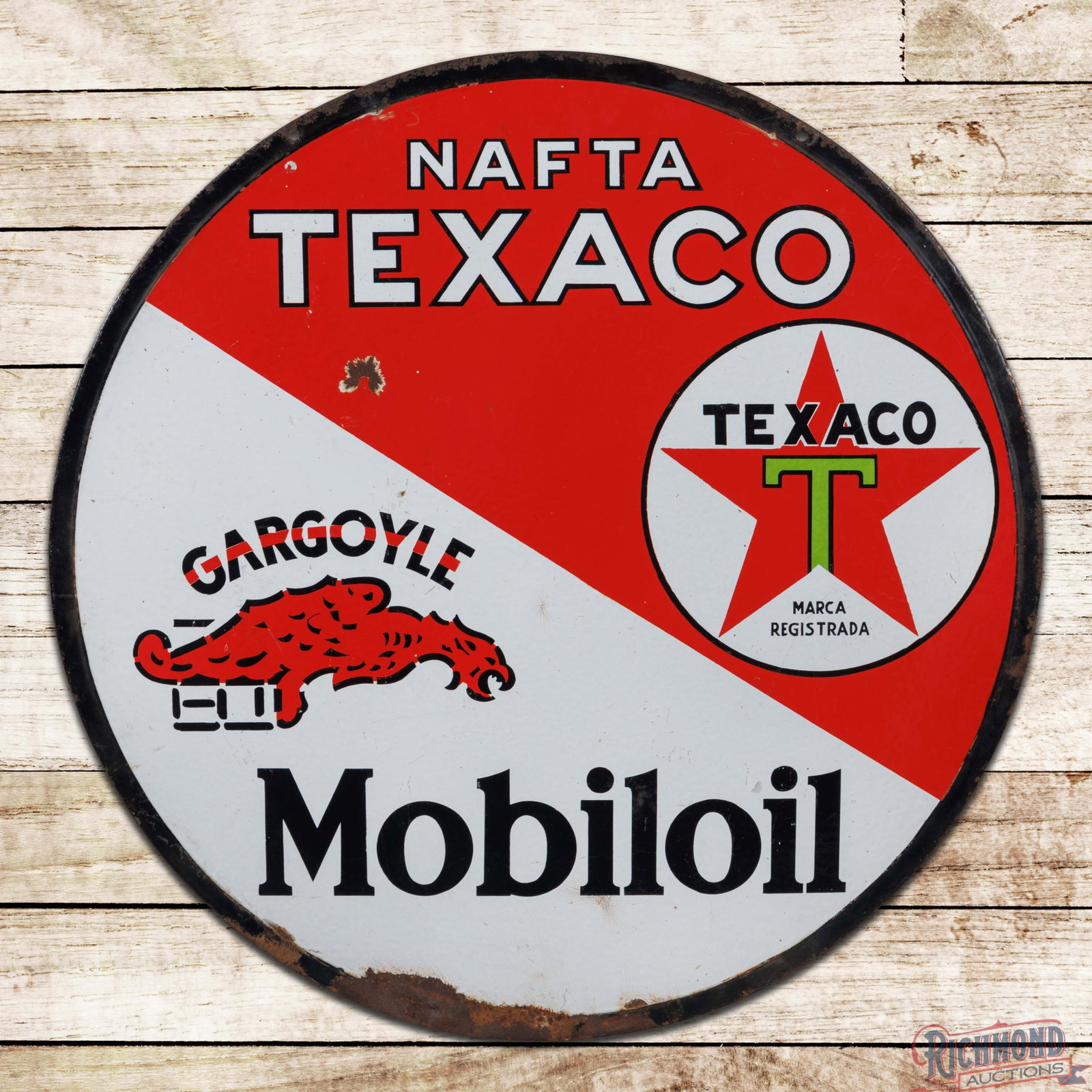Scarce Nafta Texaco Gargoyle Mobiloil 27" DSP Sign w/ Logos (1 of 3)