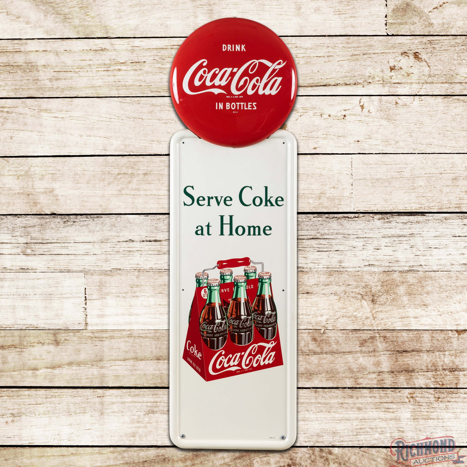 1947 Drink Coca Cola "In Bottles" SST Pilaster Sign w/ Six Pack (1 of 3)