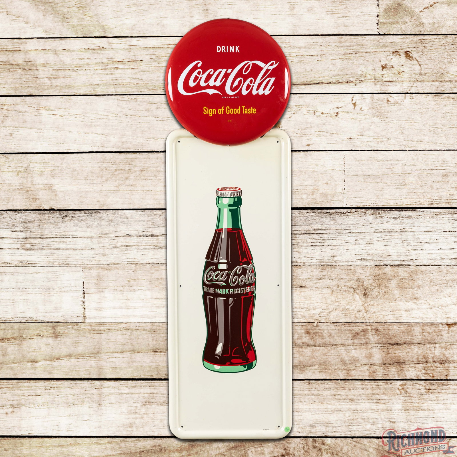 1947 Drink Coca Cola "Sign of Good Taste" SST Pilaster Sign w/ Bottle (1 of 3)