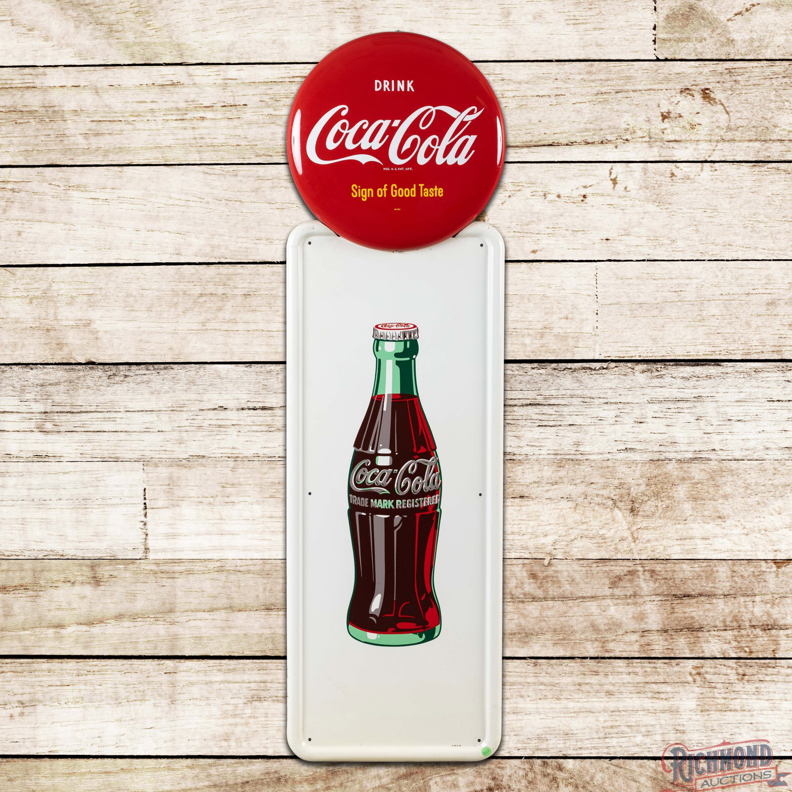 1947 Drink Coca Cola "Sign of Good Taste" SST Pilaster Sign w/ Bottle (1 of 3)