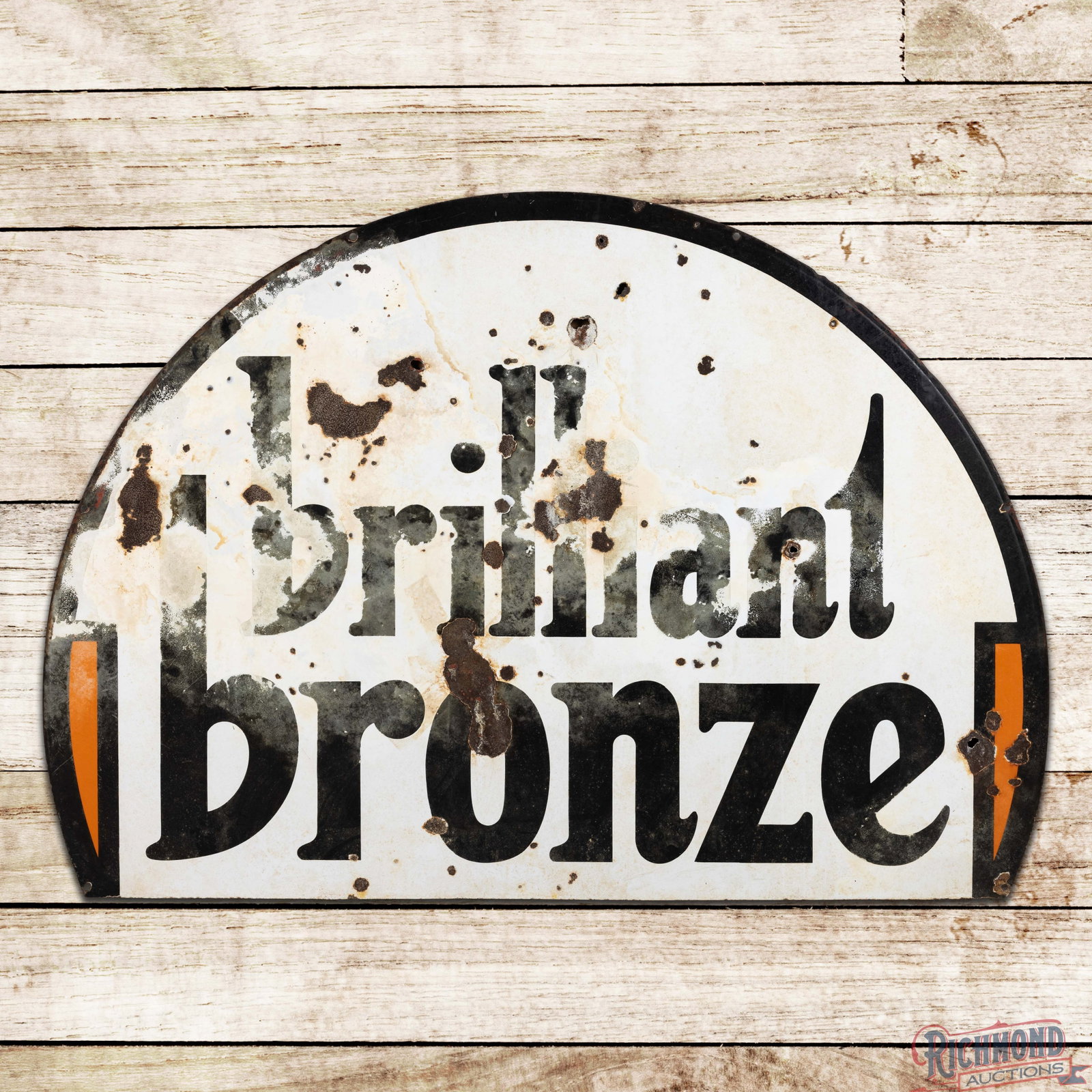 Johnson Brilliant Bronze 6' DSP ID Sign: DSP sign has good color and moderate gloss. The sign has had 22" trimmed from the lower edge. The fields have large chips, wear, non-factory holes with areas of older color match. The reverse has heav