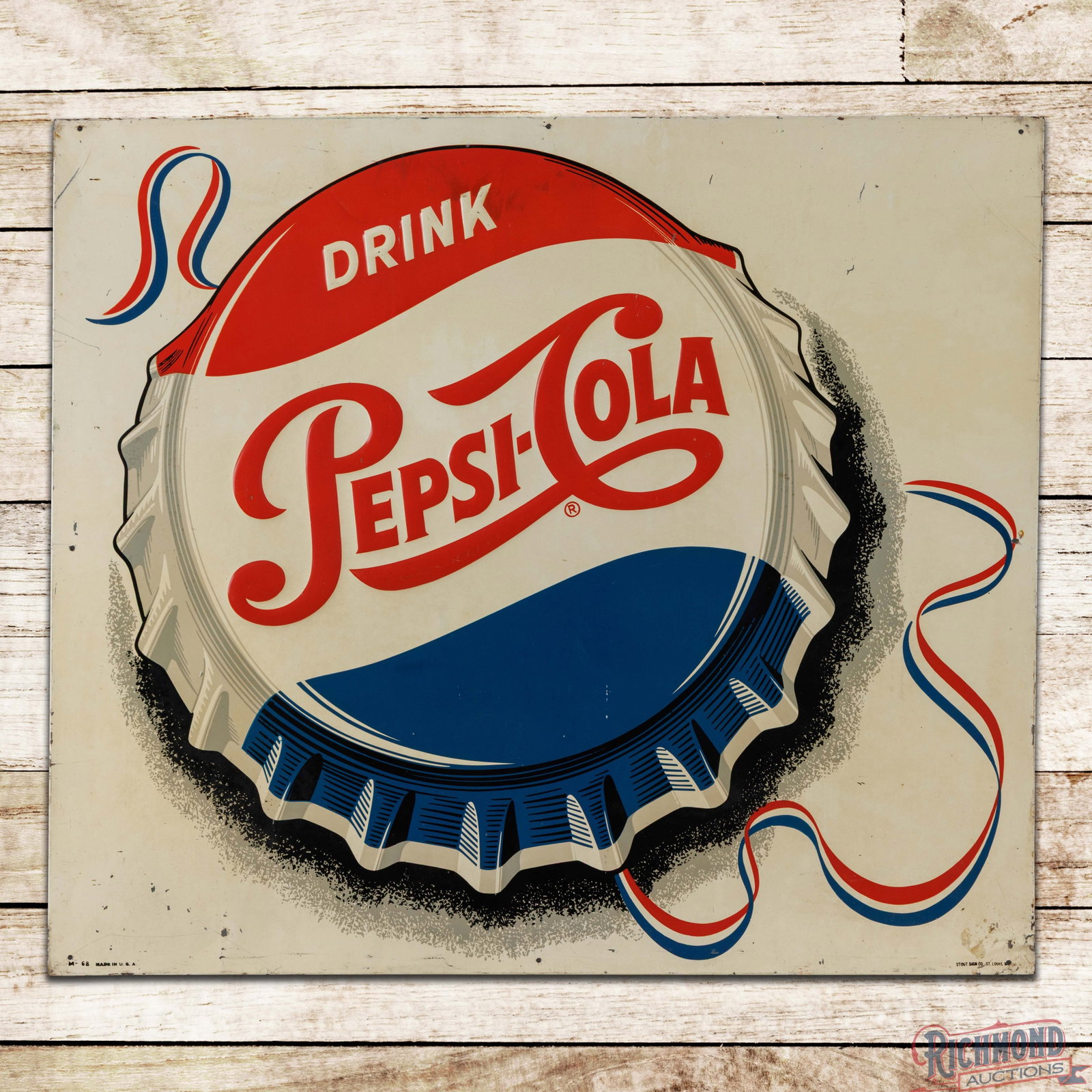 Drink Pepsi Cola Emb. SST Sign w/ Bottlecap (1 of 3)