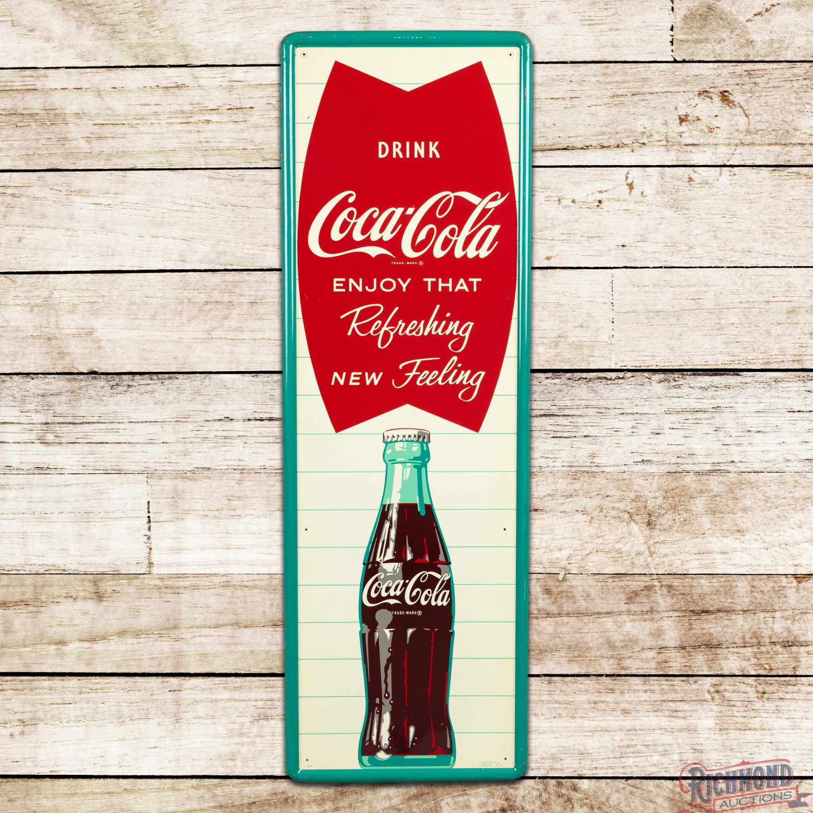 1961 Coca Cola "Enjoy that Refreshing New Feeling" SST Sign w/ Bottle (1 of 3)