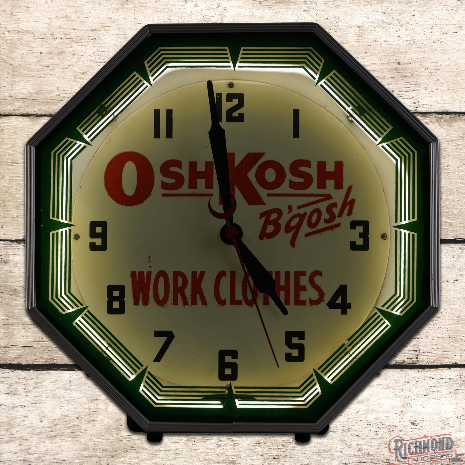 Osh Kosh B'gosh Work Clothes 18" Octagon Neon Advertising Clock (1 of 4)