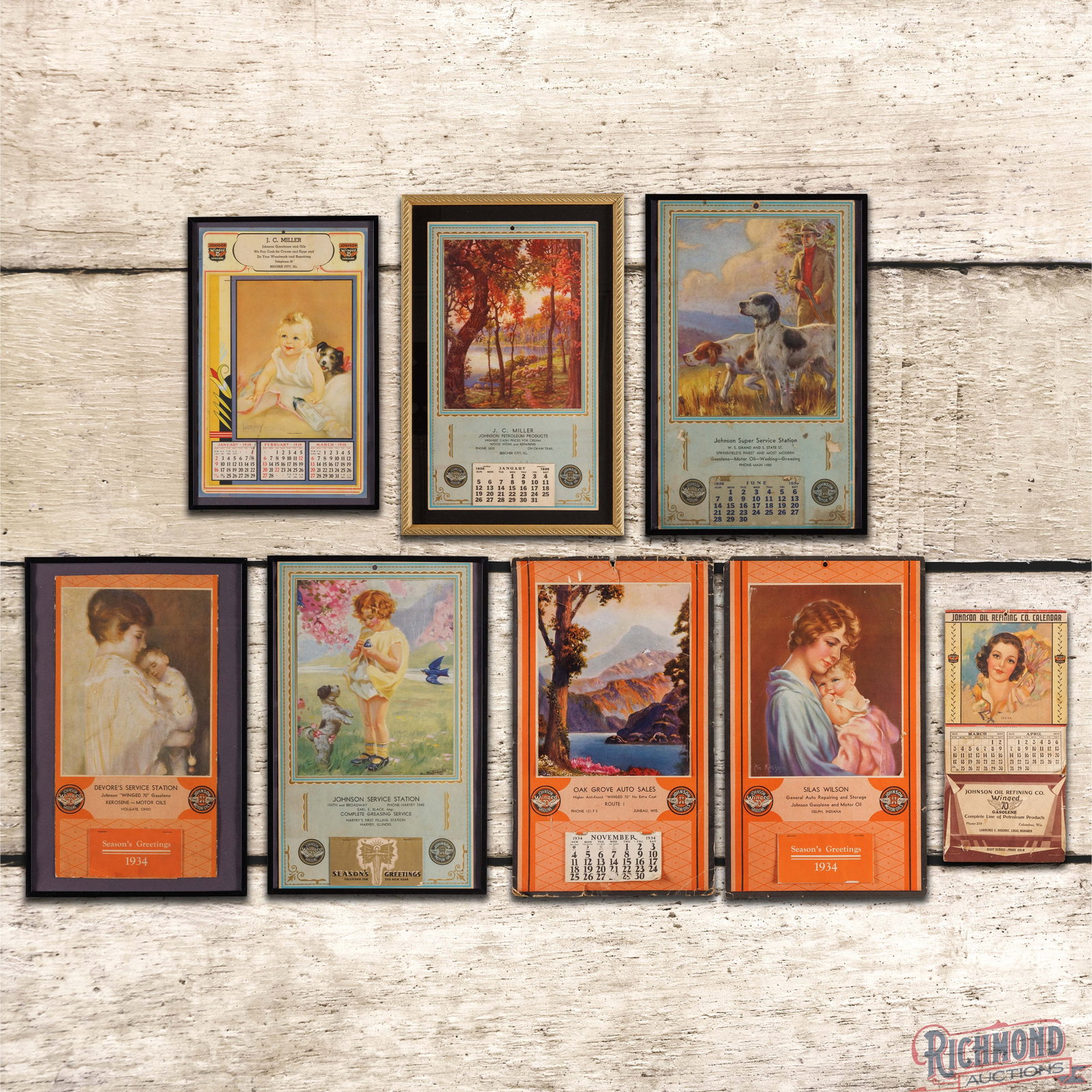 Group of 8 Johnson Oil Refining Co. Advertising Calendars 1930s (1 of 3)