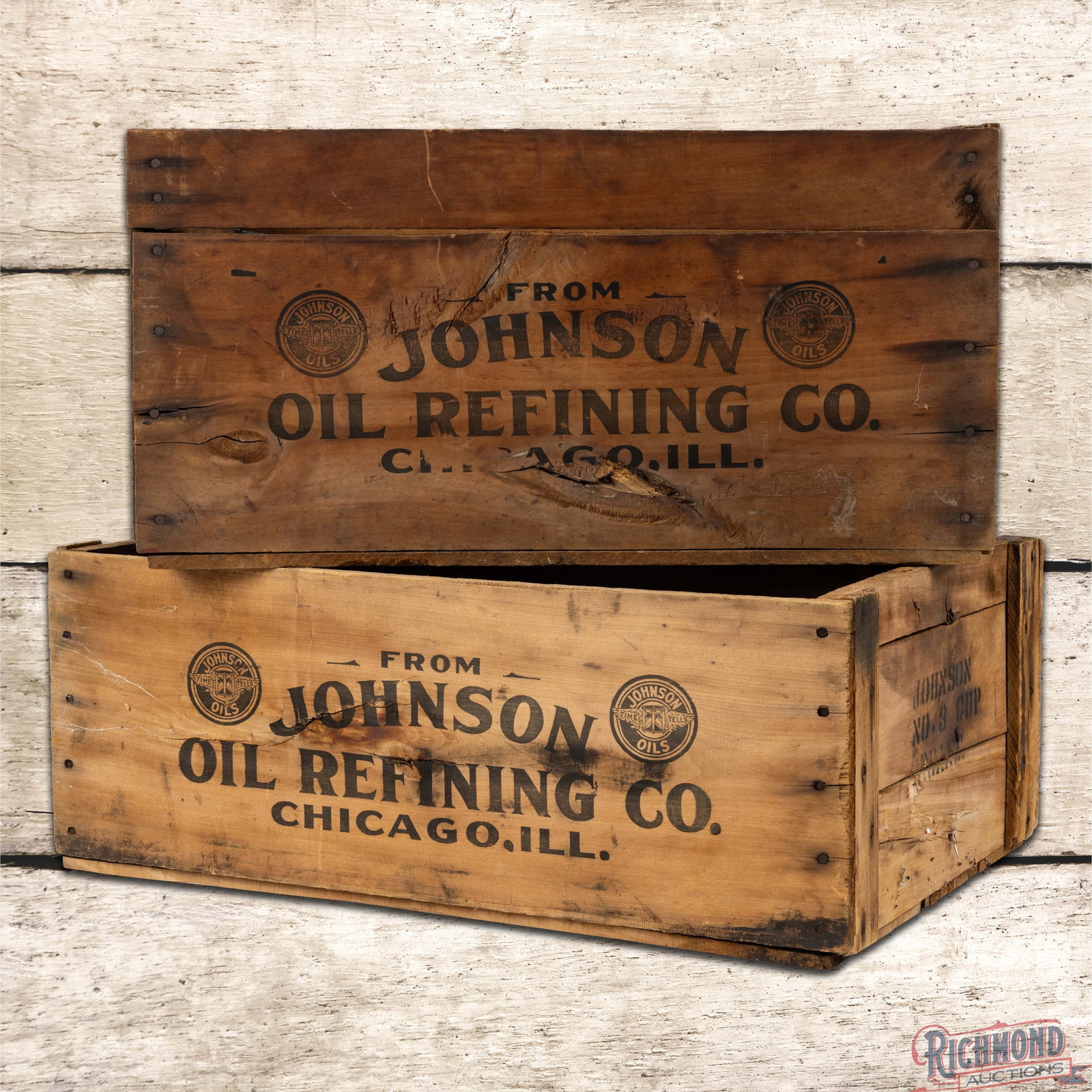 Two Johnson Oils Wooden Advertising Crates (1 of 6)