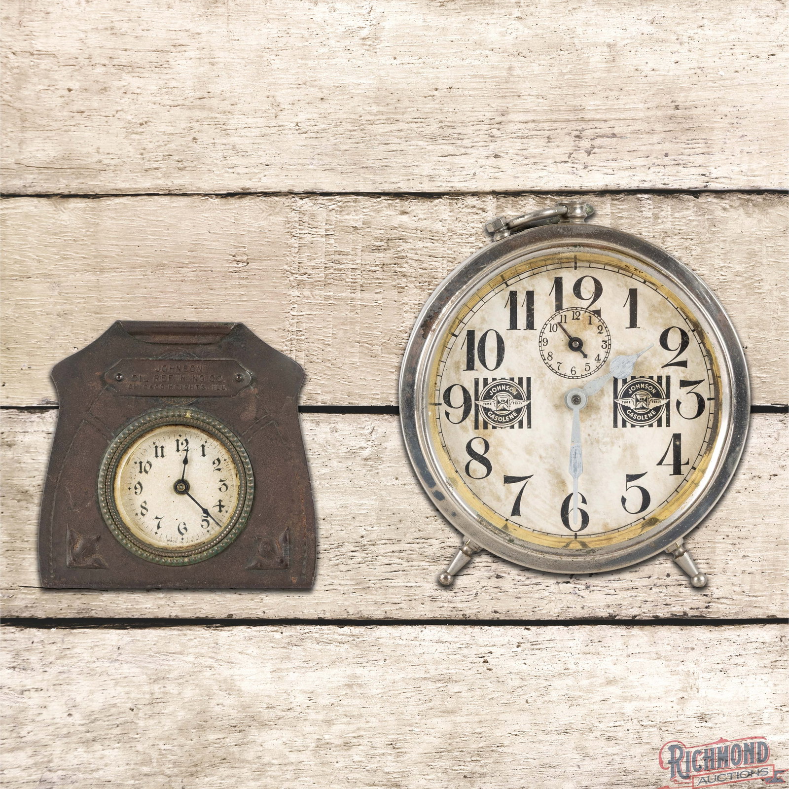 Pair of Johnson Oils Refining Company Clocks (1 of 3)