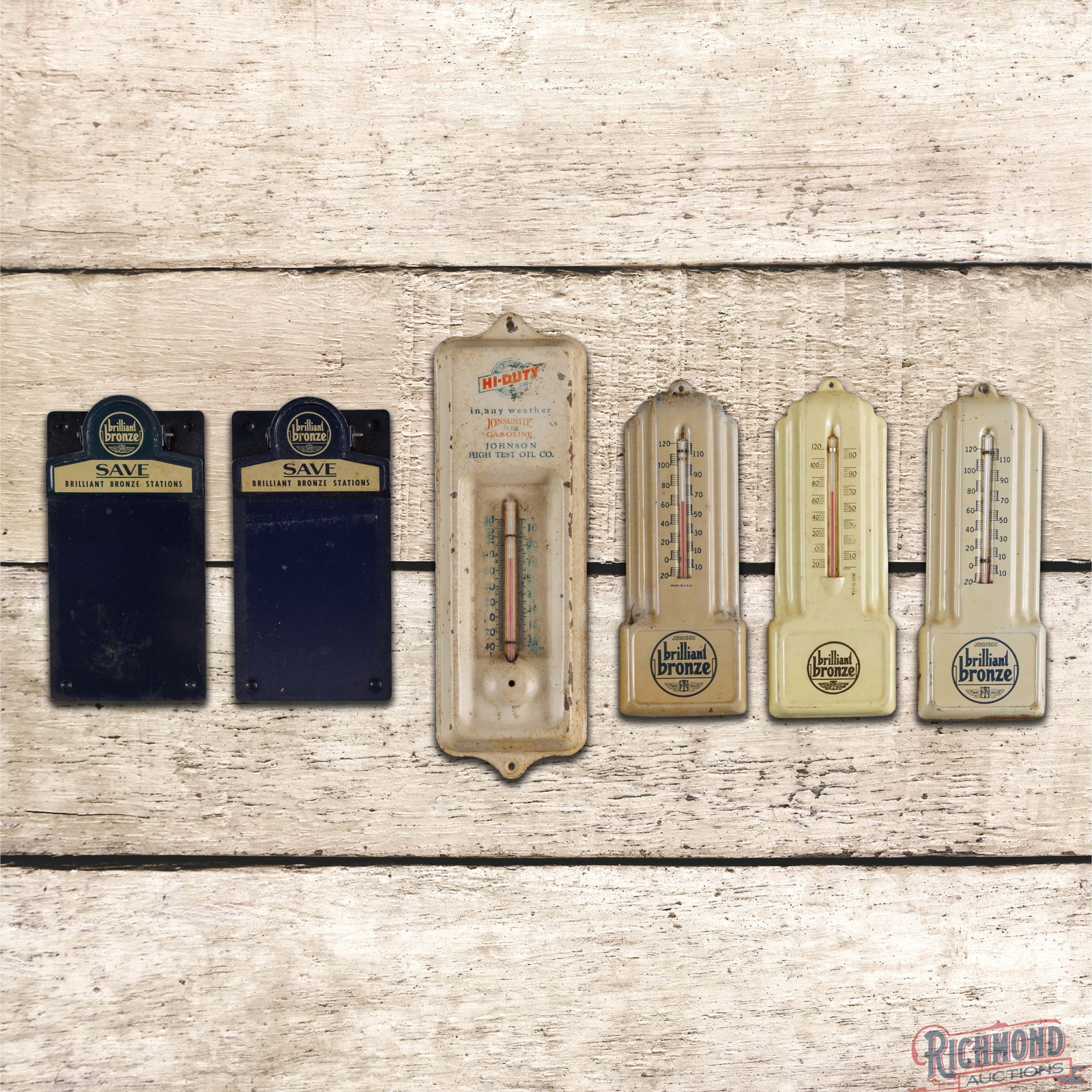 Group of Six Johnson Oils Items 4 Thermometers & Two Clipboards (1 of 2)