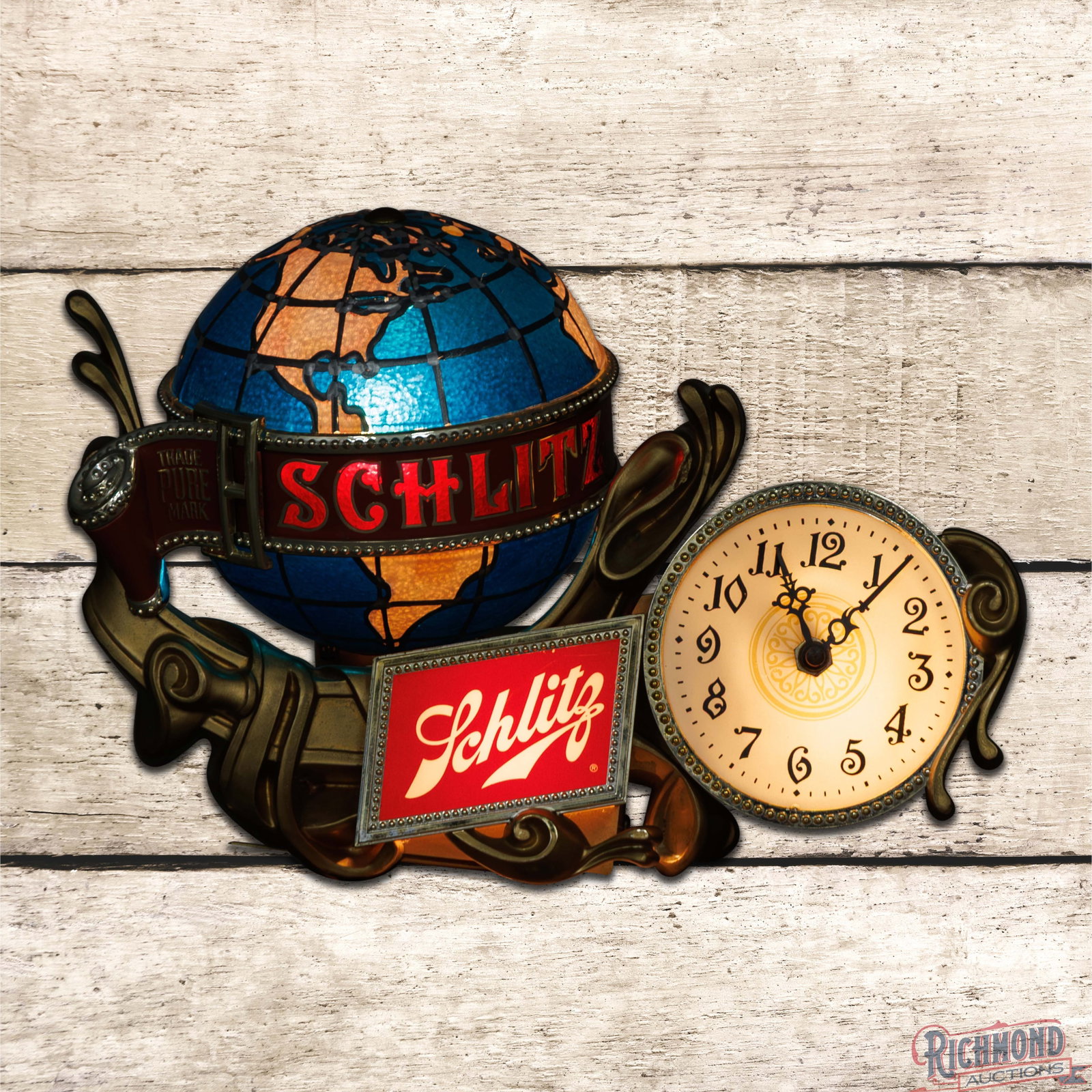 Schlitz Brewing Co. Lighted Advertising Clock w/ Motion Globe (1 of 4)