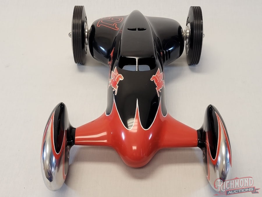 Dooling Frog Tether Car by Randy Giovenale: The artistic genius of Randy Giovenale is apparent in this interpretation of the Dooling Brothers Frog. This is a non-powered version with beautiful paintwork and hand painted graphics. All items are 