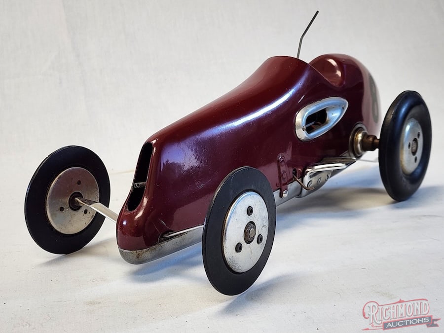 1949 Dooling Arrow Tether Car: This original Dooling Arrow is in wonderful, as run, condition. It is powered by an ignition Dooling .61 engine and the electric components normally associated with the car are in place, as is the