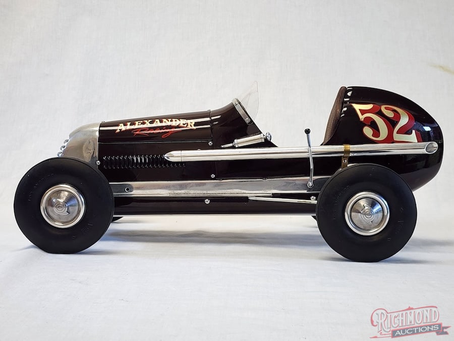 1939 Baby Alexander Tether Car: Built by Colonel E. Alexander in Inglewood, California in 1939. This is a very rare, completely restored car. Names the Baby because the frame is a half inch shorter and the body a little narrower.