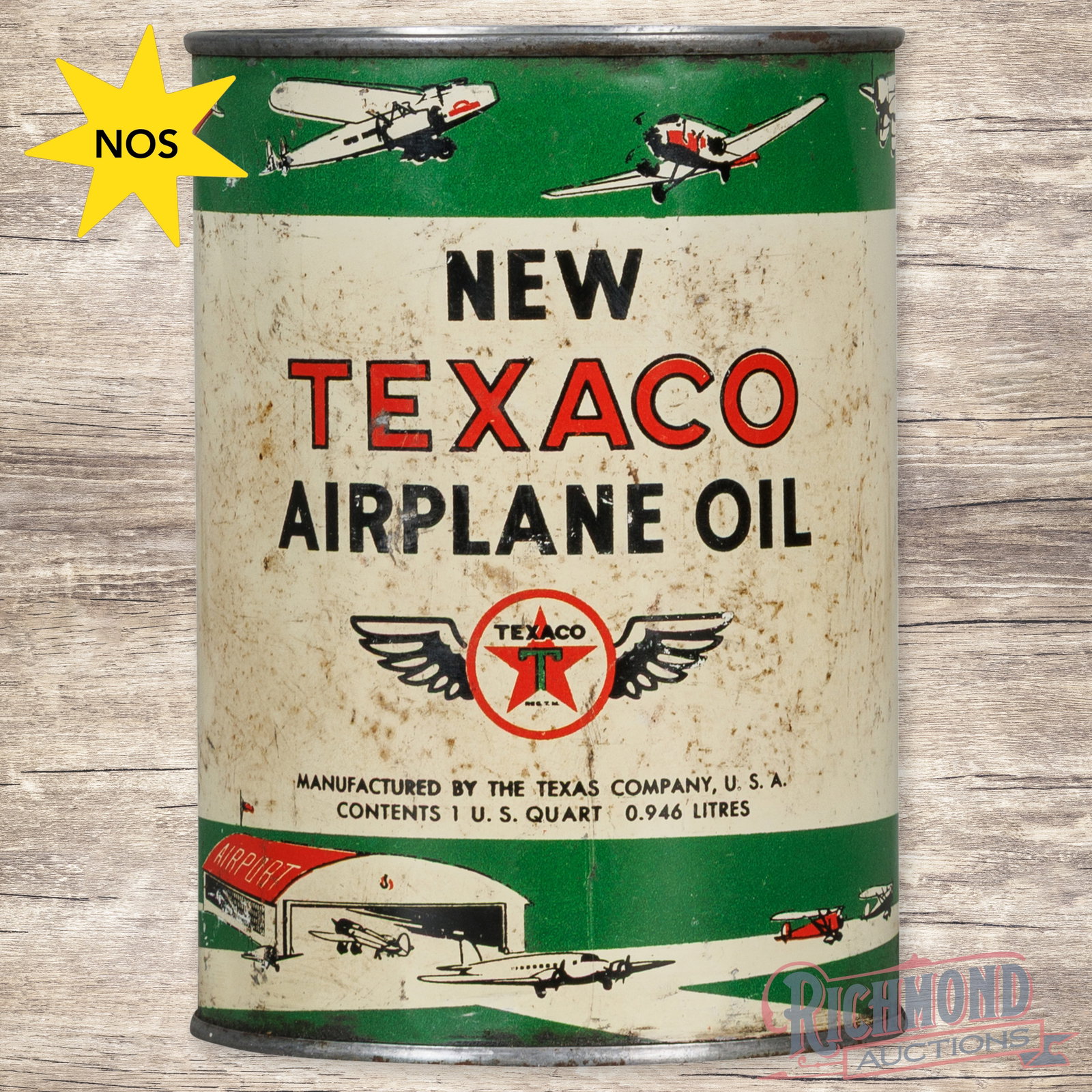 NOS New Texaco Airplane Oil Metal Quart Can FULL (1 of 4)