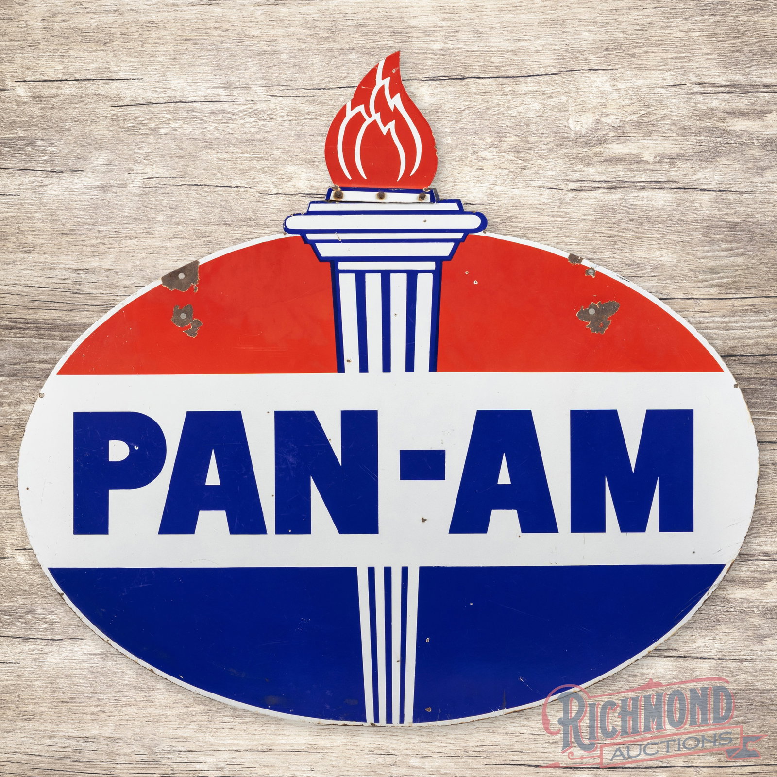 Pan-Am Gasoline 4' Double Sided Porcelain Sign w/ Flame "Minor" (1 of 3)