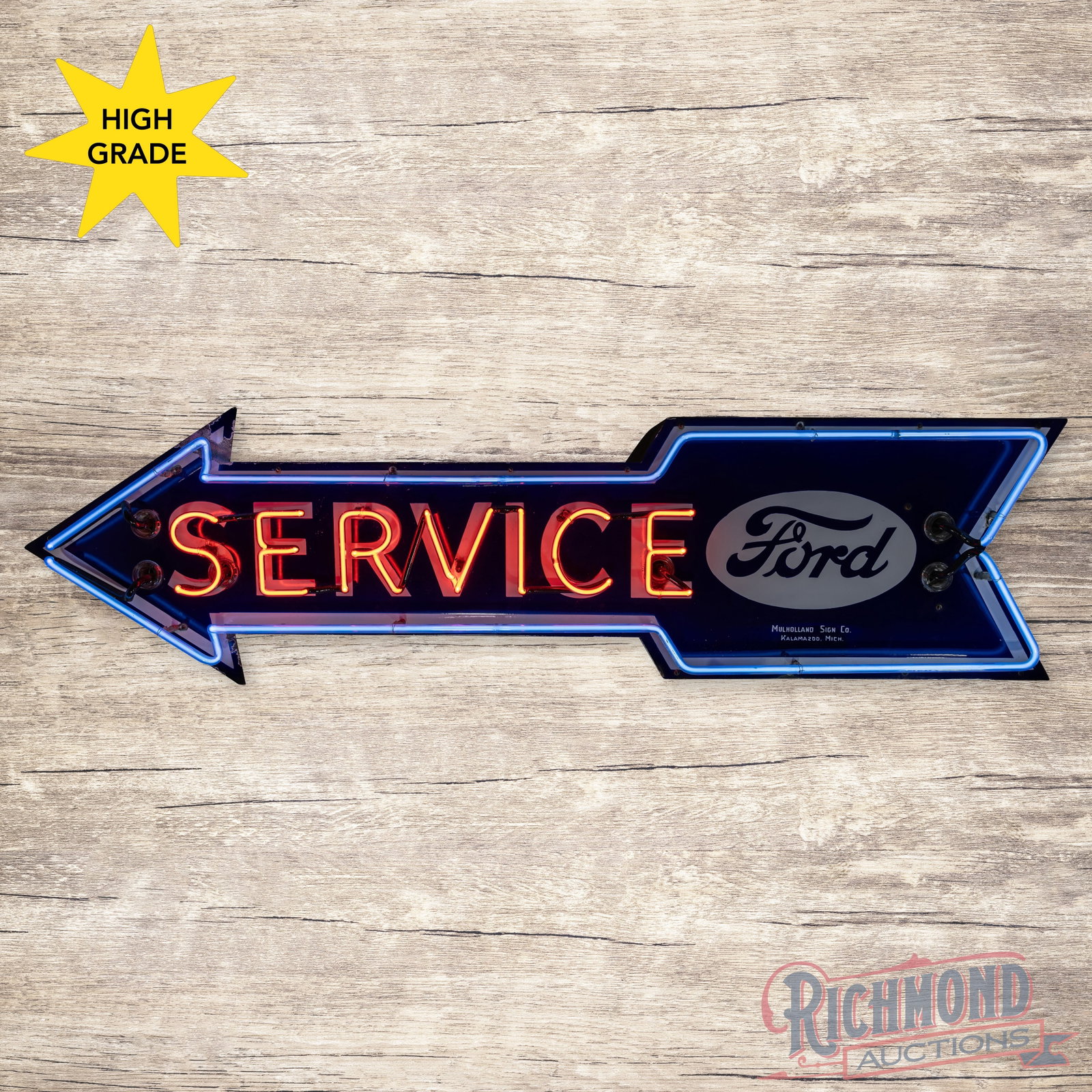 Ford Service 6' Die Cut Single Sided Porcelain Factory Neon Arrow Sign (1 of 4)