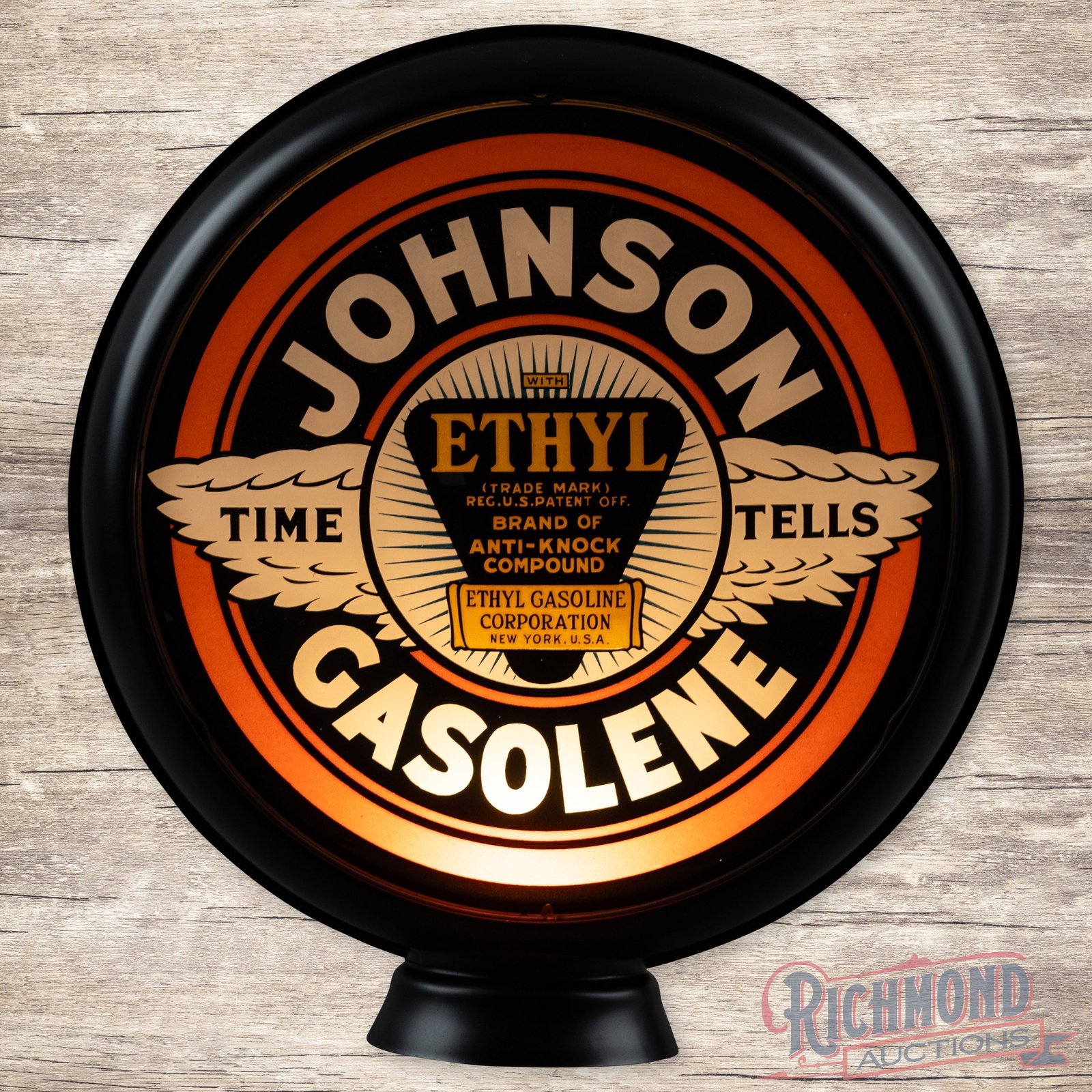 Johnson Time Tells Ethyl Gasolene 15" Gas Pump Globe Green Burst (1 of 6)