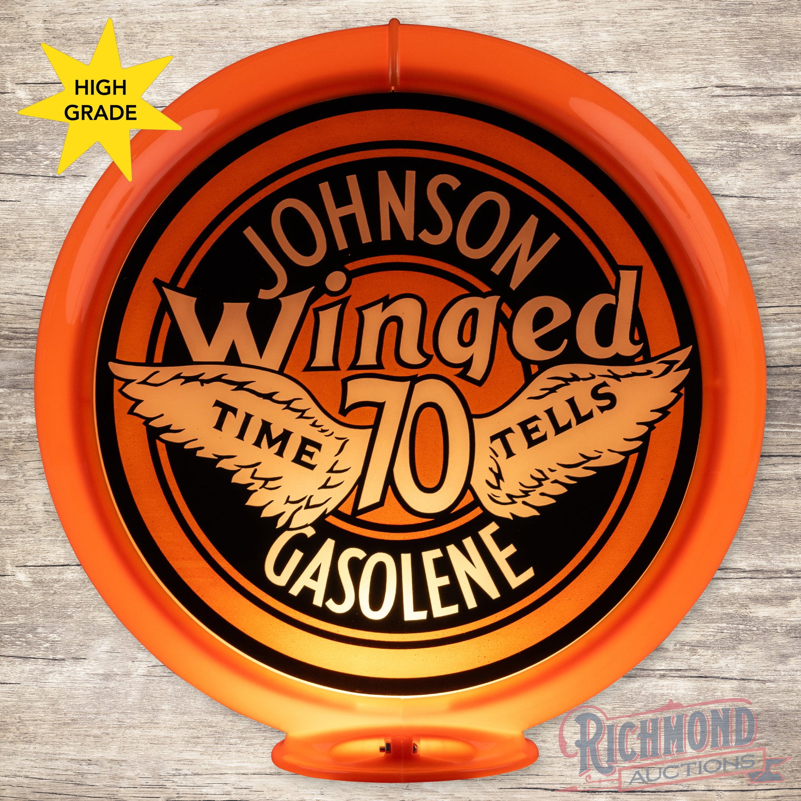 Rare Johnson Winged 70 Time Tells Gasolene 13.5" Gas Pump Globe (1 of 6)