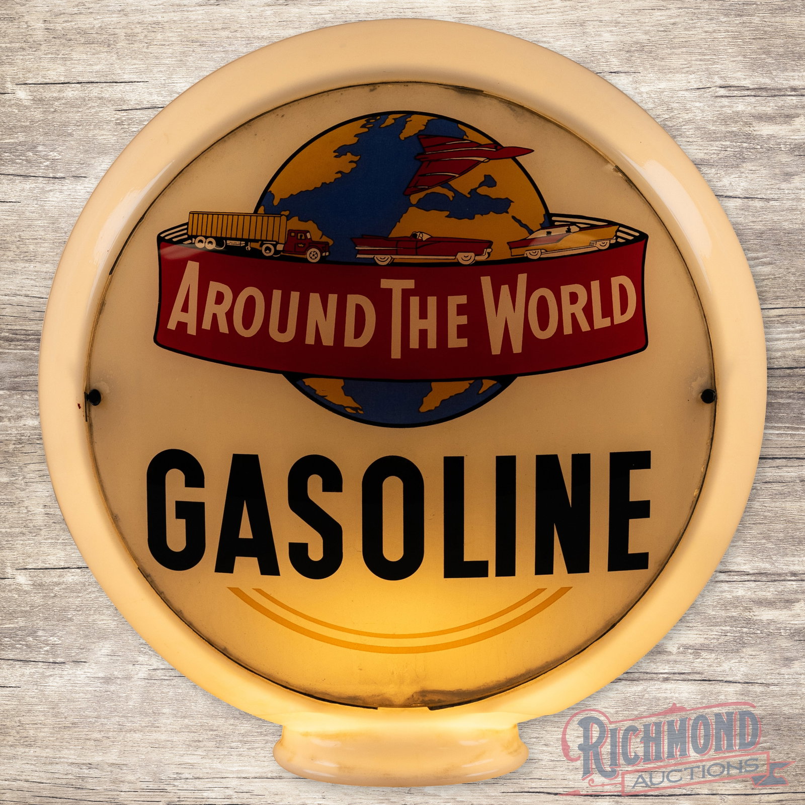 Rare Around The World Gasoline Globe 13.5" Lenses On Narrow Glass Body (1 of 6)
