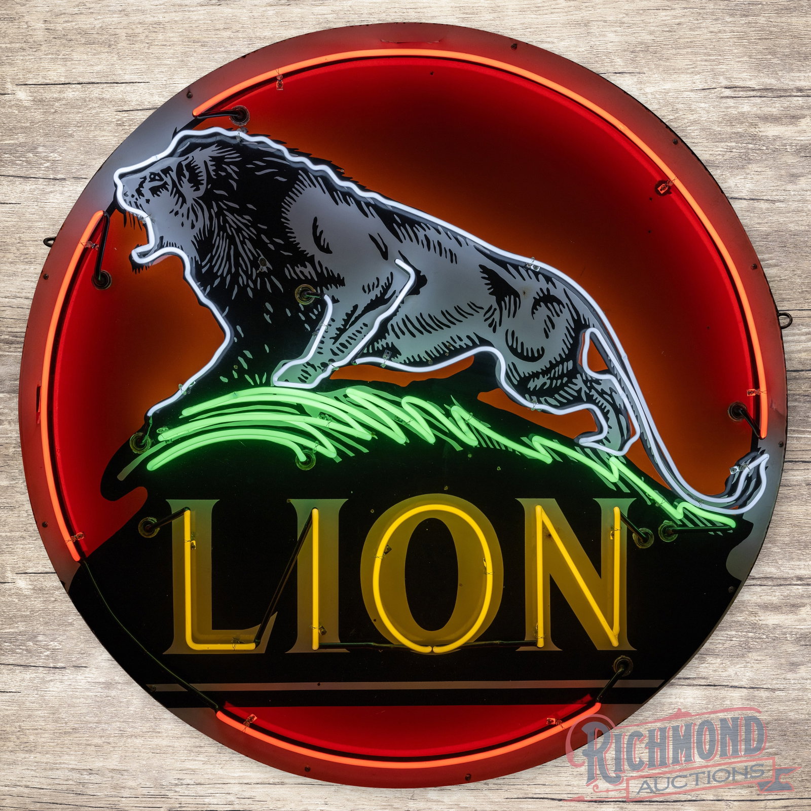 Lion Gasoline 5' Single Sided Porcelain Neon Sign w/ Lion on the Rock (1 of 4)