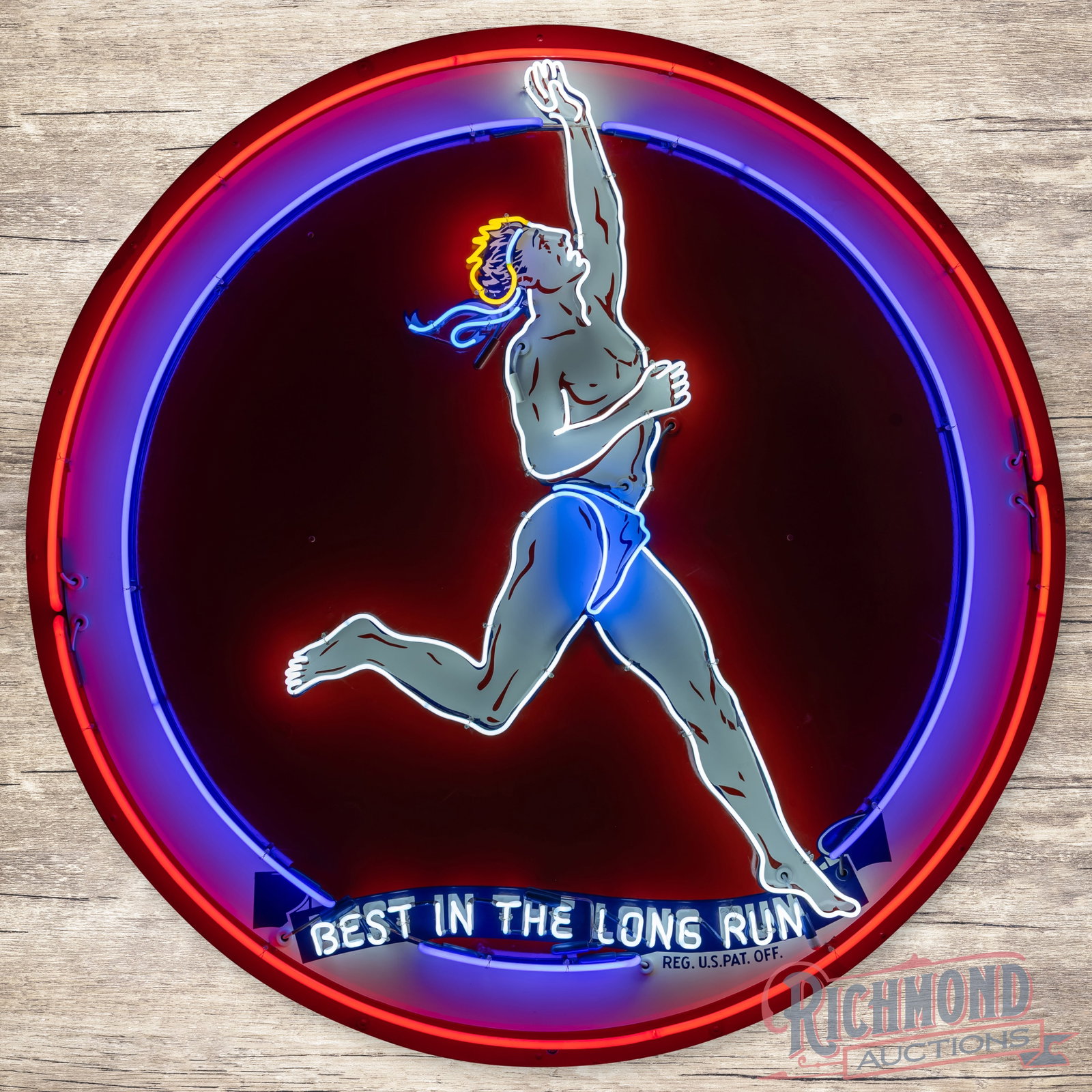 Amazing Marathon Gasoline "Best in the Long Run" 6' Single Sided Porcelain Neon Sign w/ Running Man (1 of 4)
