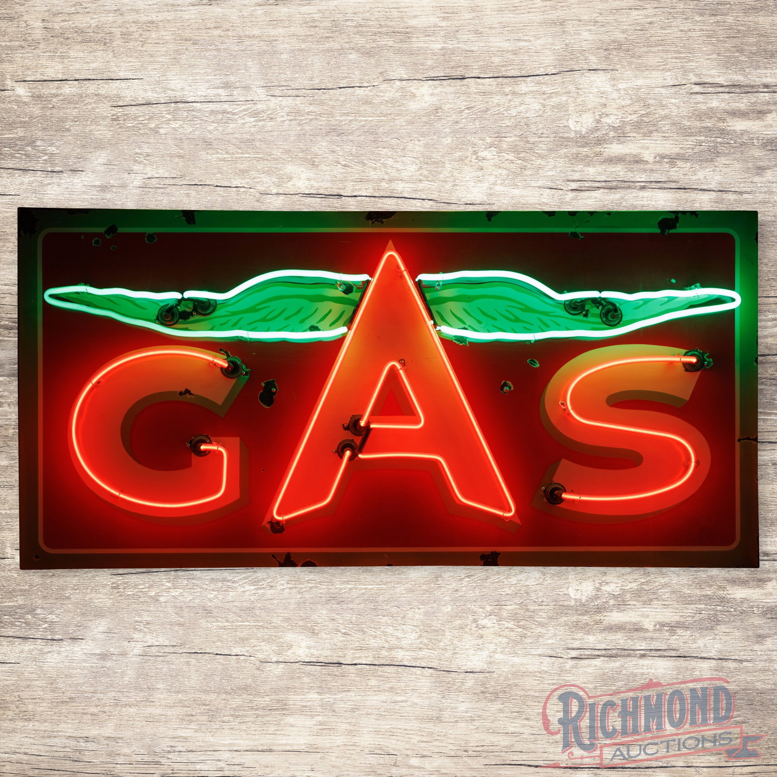 Rare Flying A Gasoline "GAS" 5' Single Sided Porcelain Factory Neon Sign w/ Chicken Wing logo (1 of 4)
