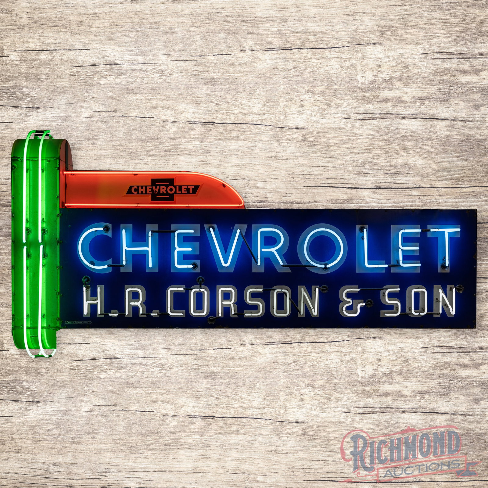 Rare H.R. Corson & Son Chevrolet Die Cut 12' Double Sided Porcelain Factory Neon Sign w/ Logo (1 of 5)