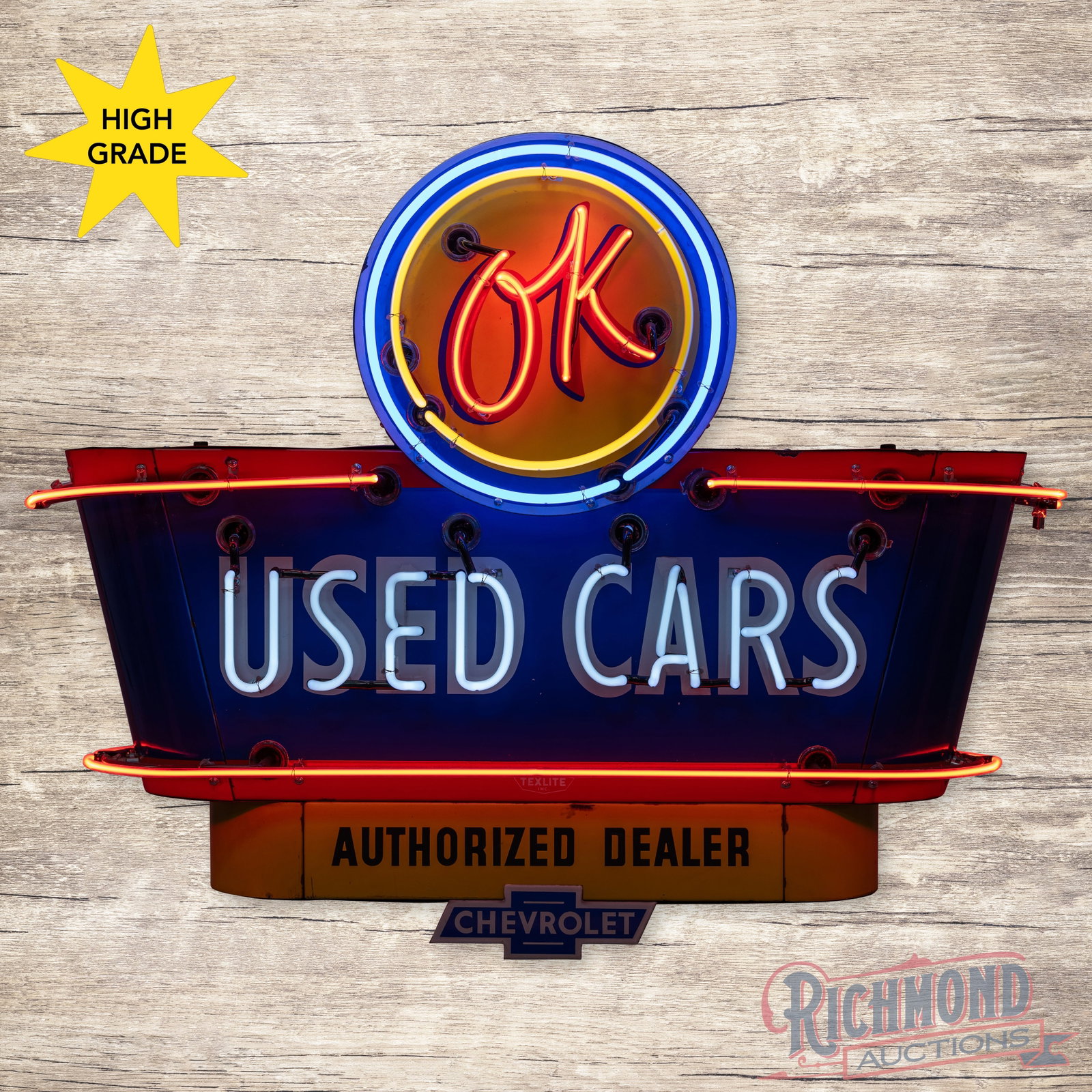 Chevrolet OK Used Cars Authorized Dealer Double Sided Porcelain Factory Neon Sign (1 of 5)