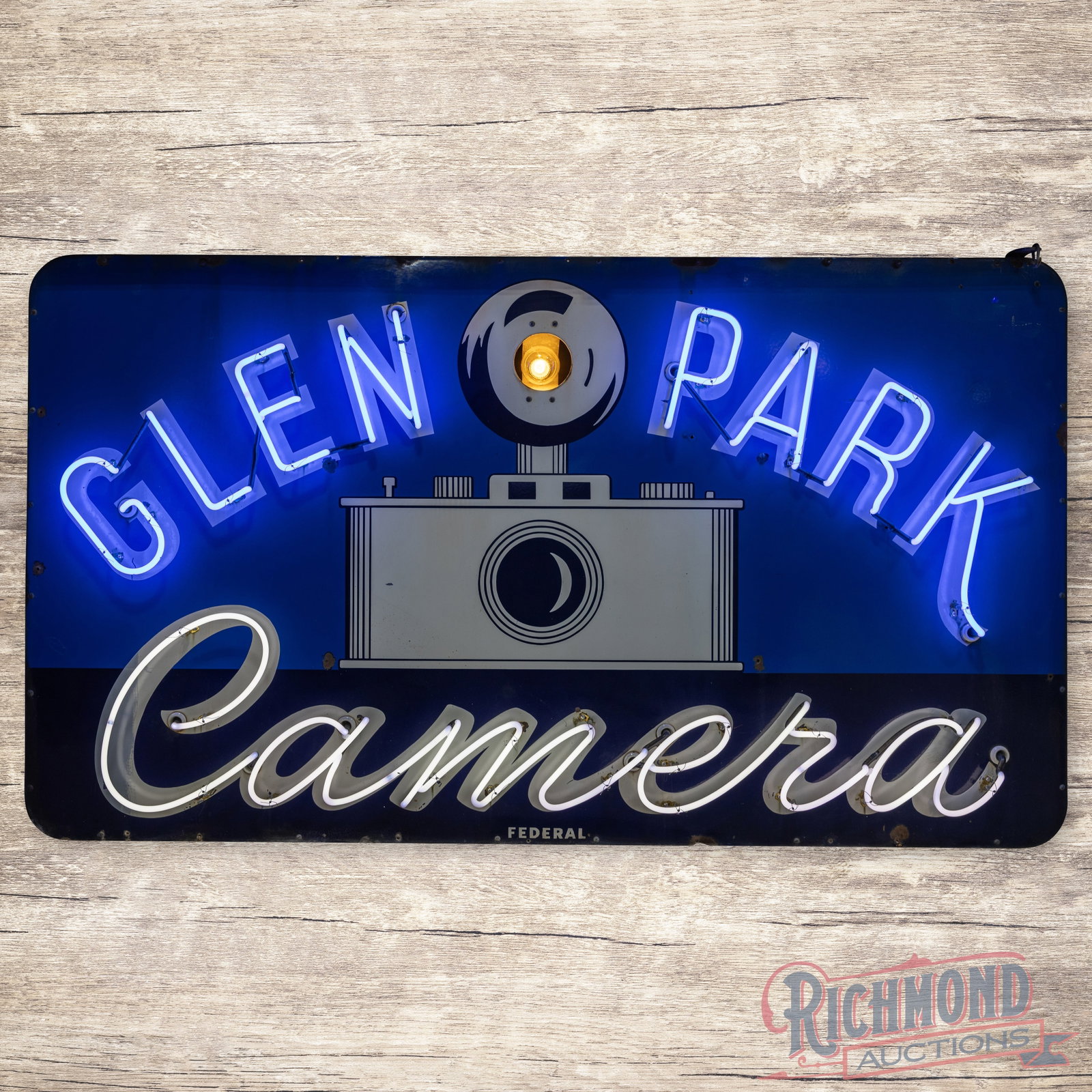 Amazing Glen Park Camera 7' Single Sided Porcelain Factory Neon Sign w/ Camera "Flash" (1 of 4)