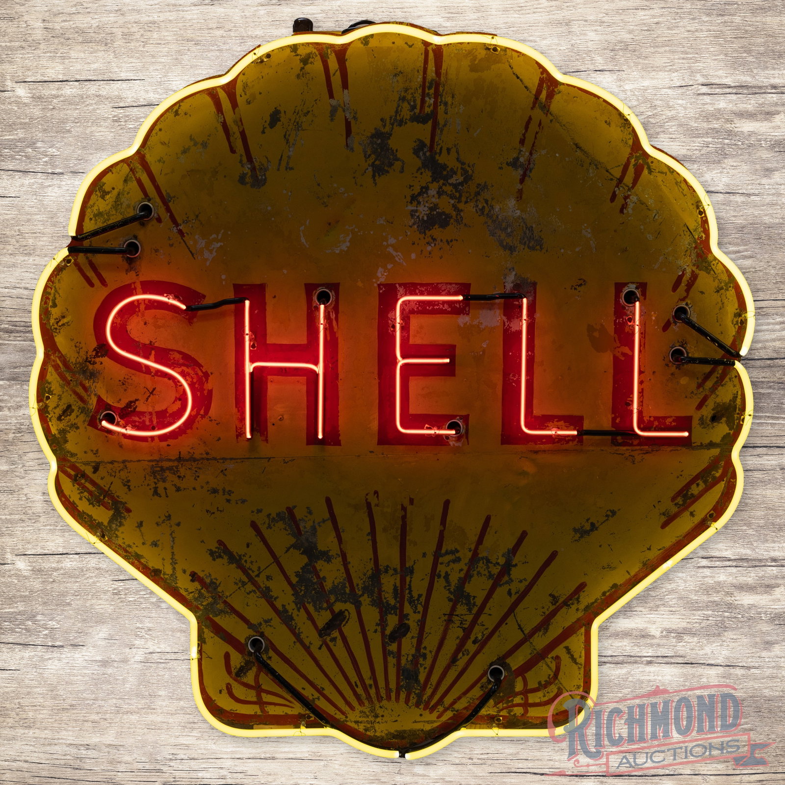 Shell Gasoline Service Station Double Sided Tin 5' Factory Neon Sign (1 of 5)