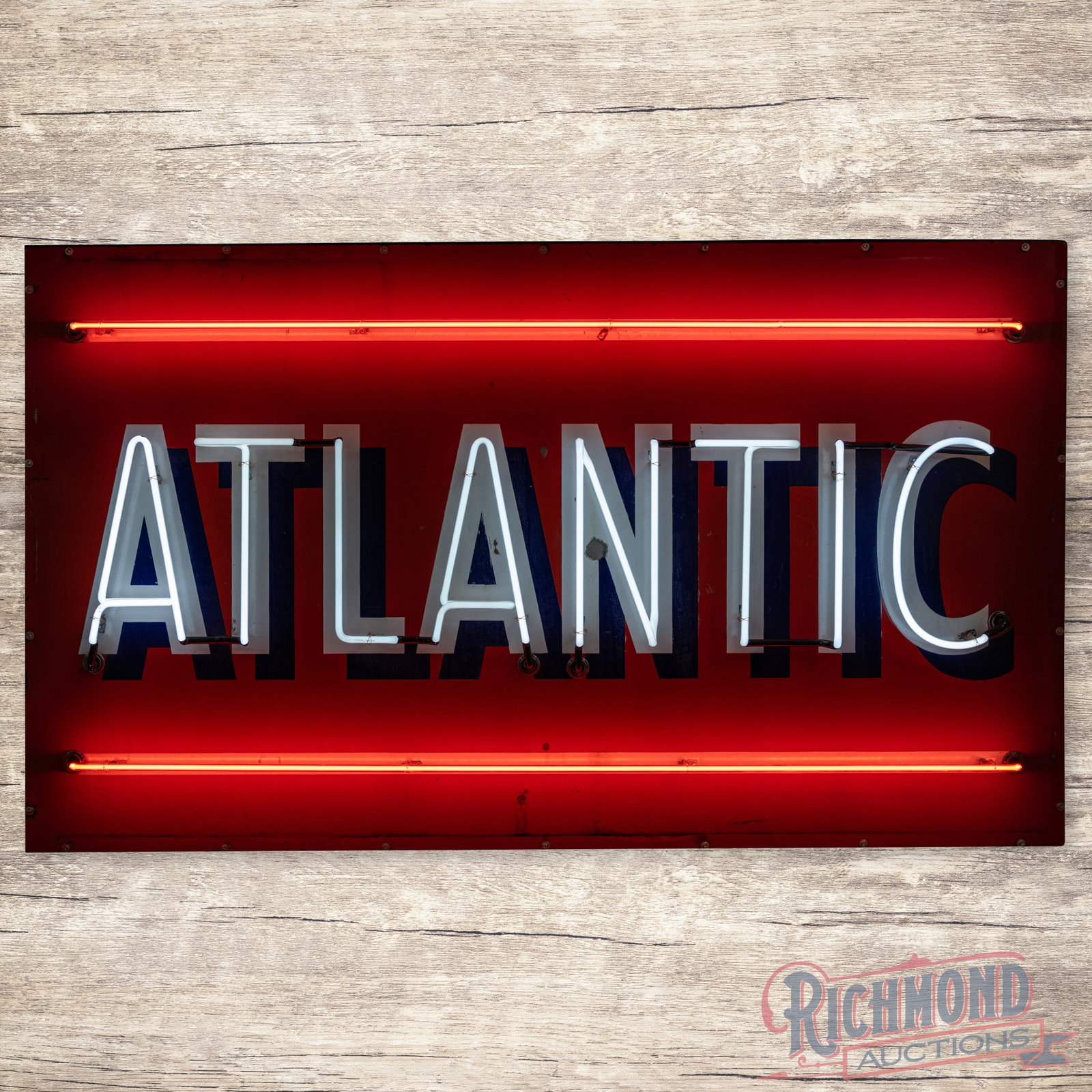 Atlantic Gasoline 6' Single Sided Porcelain Neon Service Station ID Sign (1 of 4)