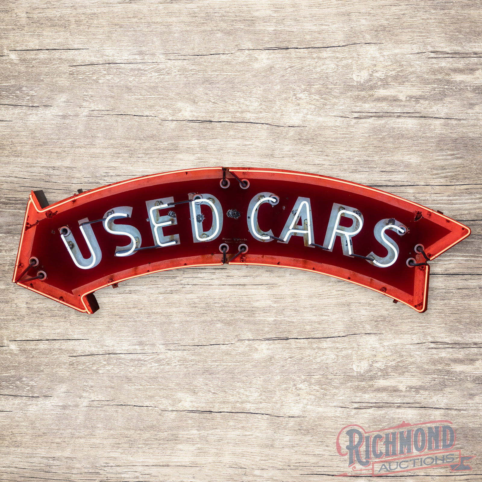 Used Cars Curved 8' Single Sided Porcelain Factory Neon Arrow Sign (1 of 5)