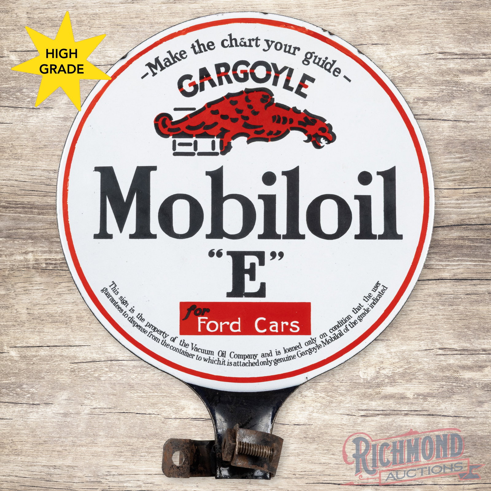 Gargoyle Mobiloil "E" for Ford Cars Double Sided Porcelain Paddle Sign (1 of 4)