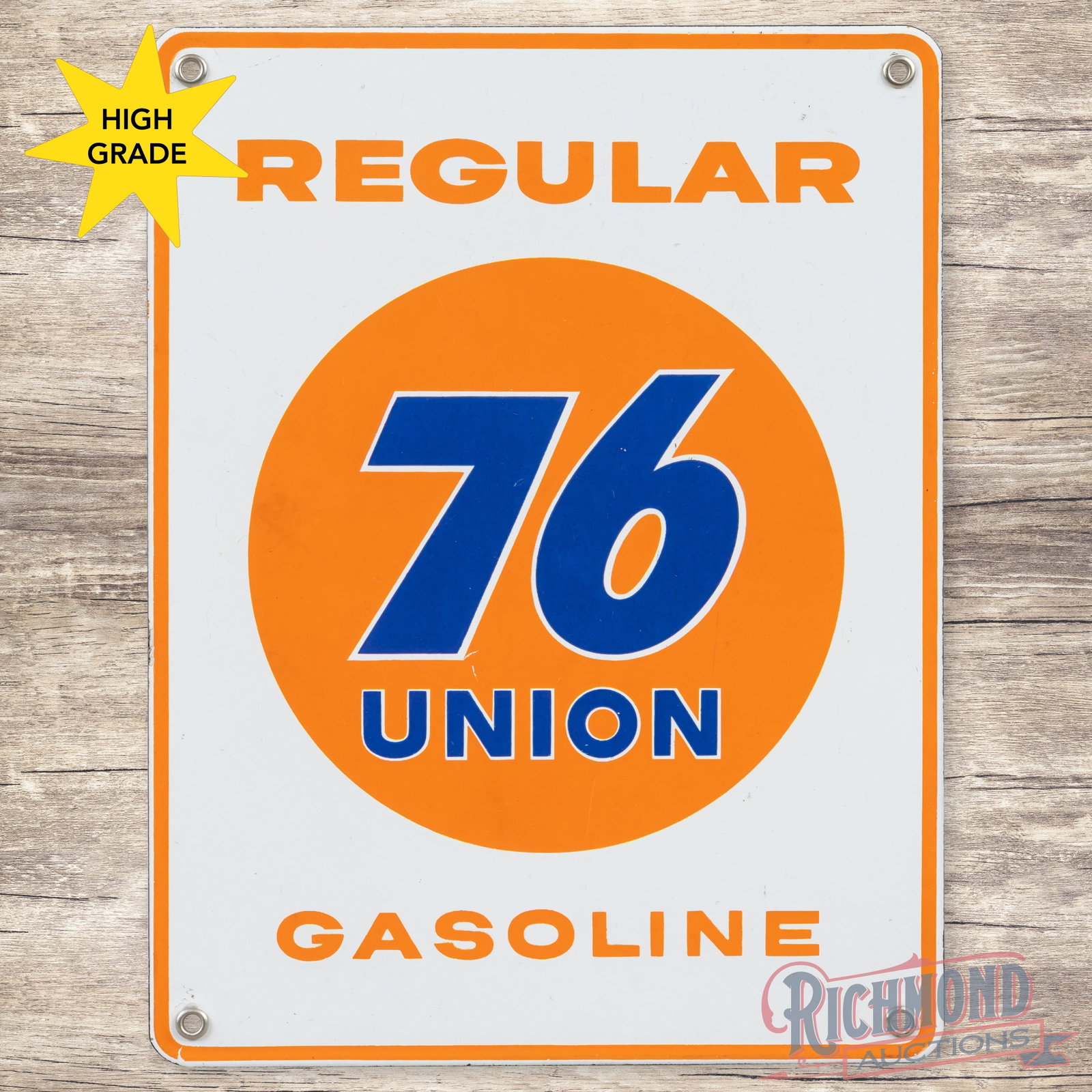 Union 76 Regular Gasoline Single Sided Porcelain Pump Plate w/ Logo (1 of 3)