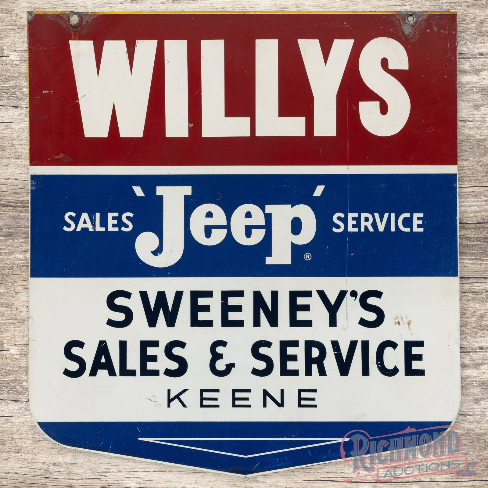 Willys Jeep Sales Service Sweeney's Keene Double Sided Tin Sign (1 of 3)