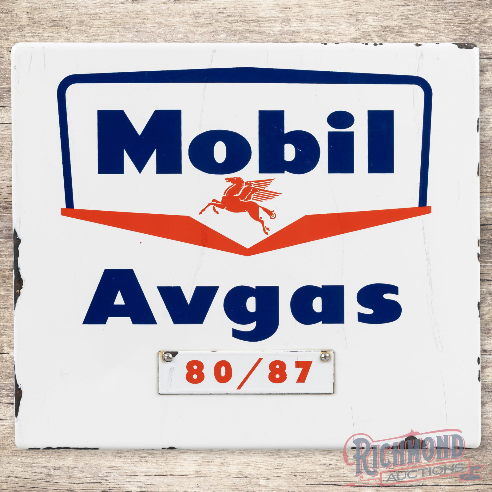 Mobil Aviation Avgas 80/87 Single Sided Porcelain Pump Plate Sign w/ Pegasus (1 of 3)