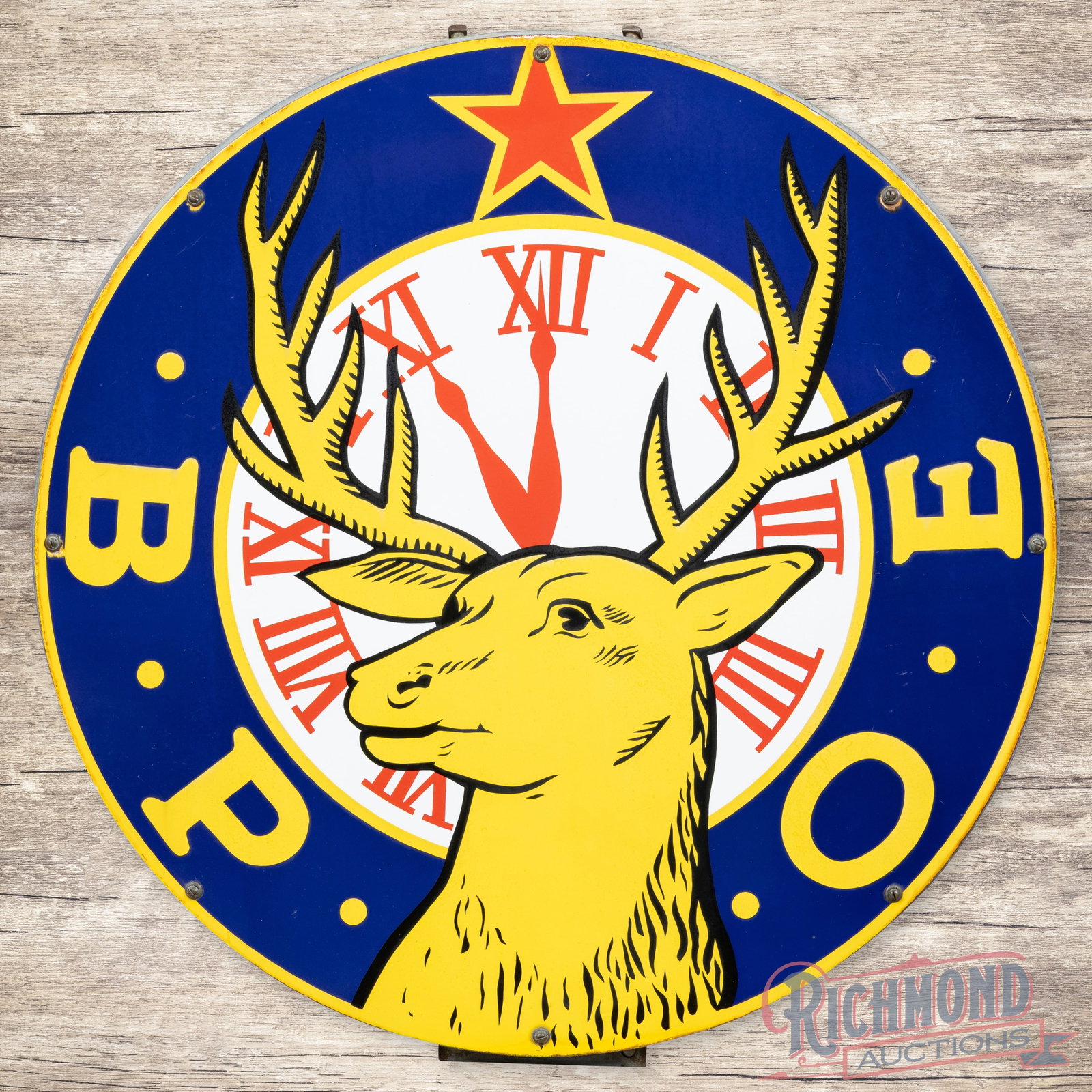Graphic B.P.O.E. Benevolent Protective Order of the Elks 30" Single Sided Porcelain Sign w/ Ring (1 of 3)