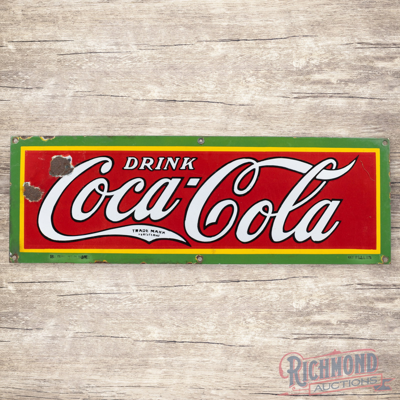 Drink Coca Cola Single Sided Porcelain Sign "Trademark in Tail" (1 of 3)