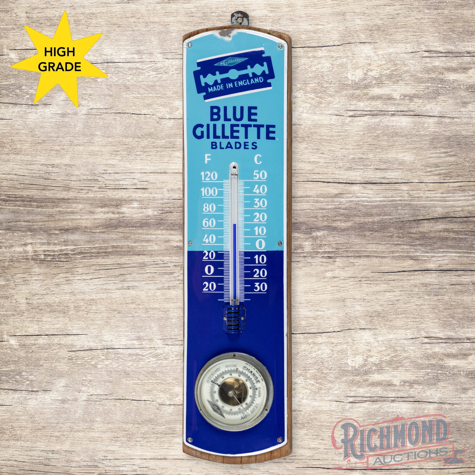 Blue Gillette Blades Single Sided Porcelain Thermometer w/ Image (1 of 3)