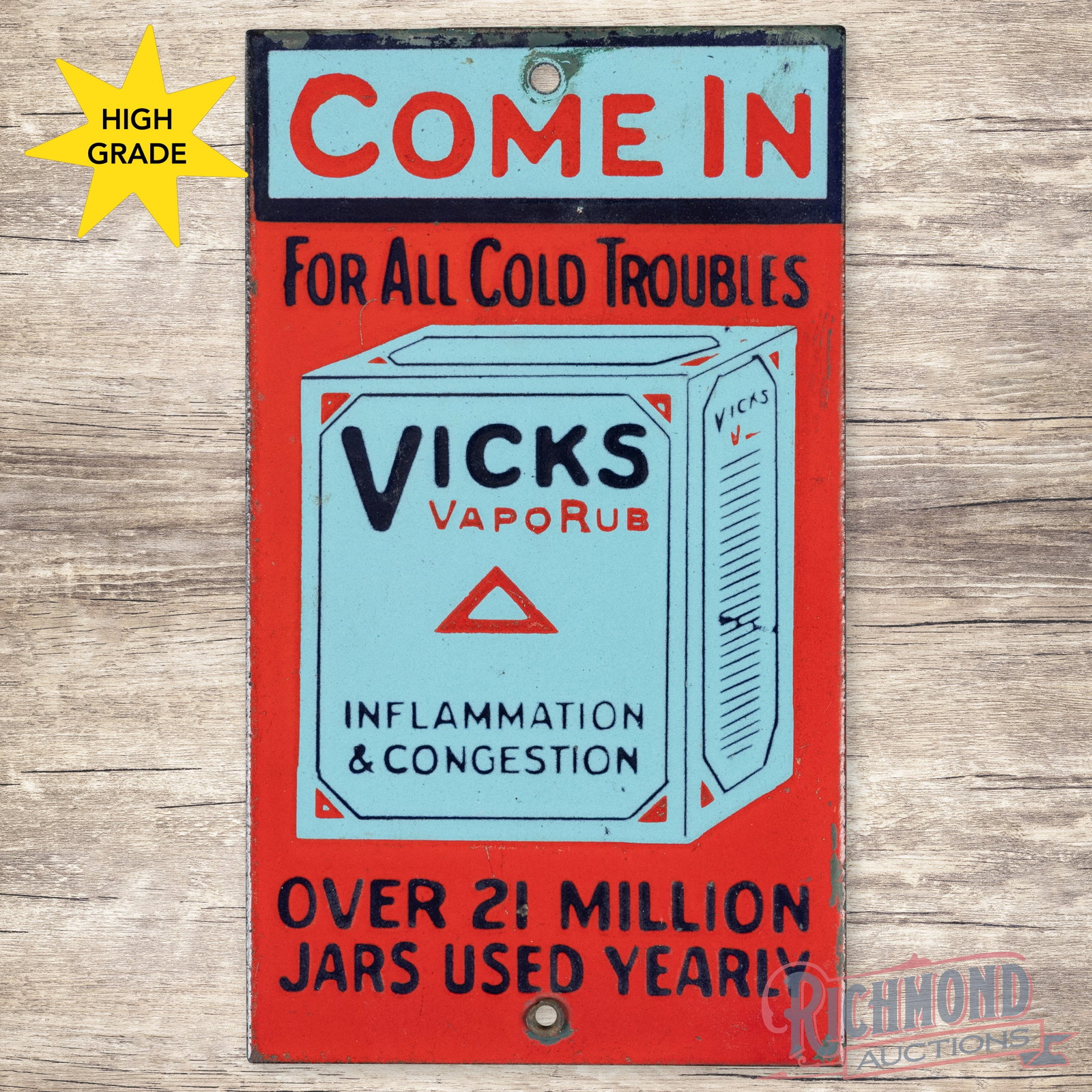 Come In Vicks VapoRub Single Sided Porcelain Door Push Sign (1 of 3)