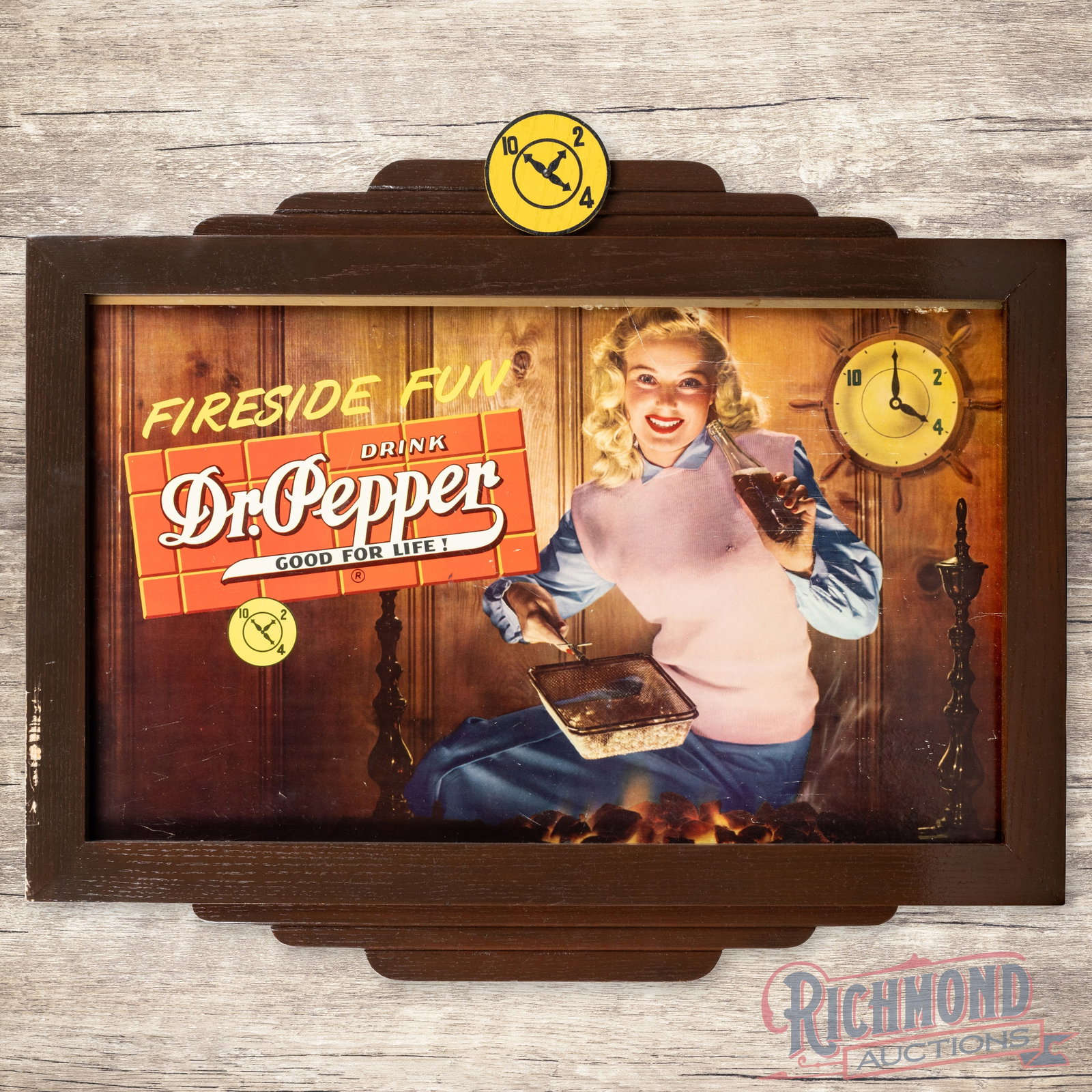 Drink Dr. Pepper Good for Life! "Fireside Fun" Cardboard Sign w/ Wooden Frame (1 of 3)