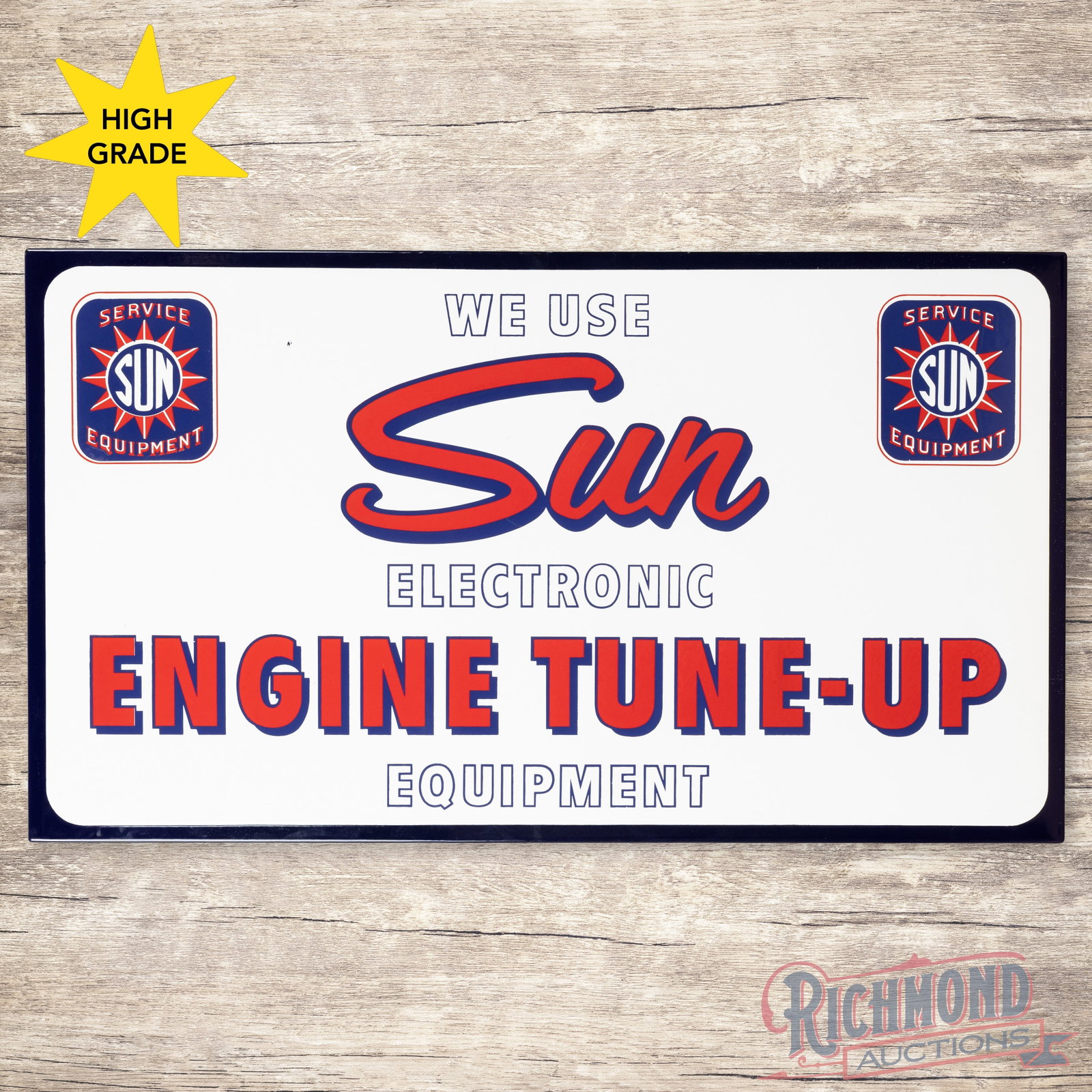 Rare We Use Sun Electronic Equipment Engine Tune-Up Single Sided Porcelain Sign (1 of 3)