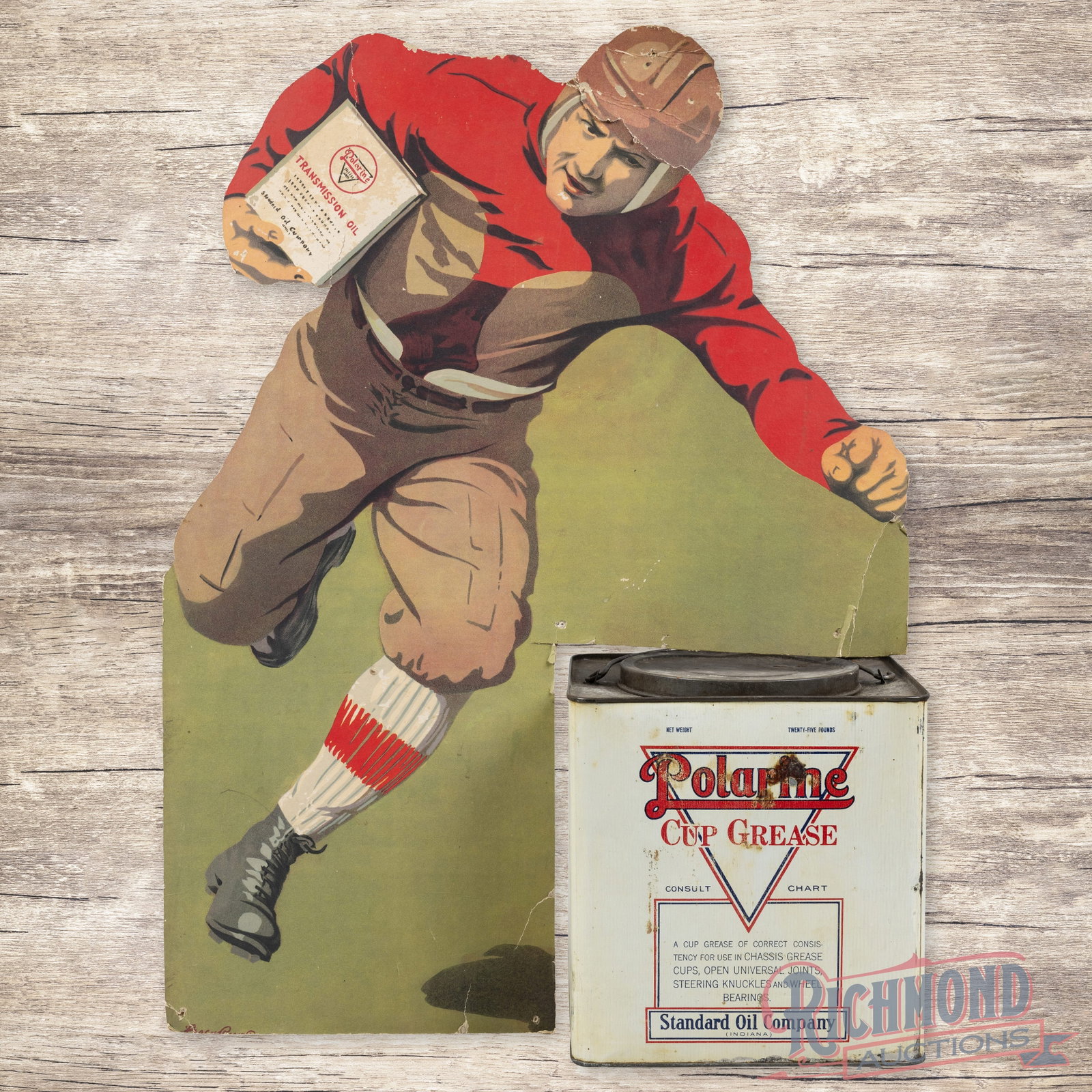 Polarine Football Die Cut Advertising Display w/ 25 Pound Metal Grease Can (1 of 5)